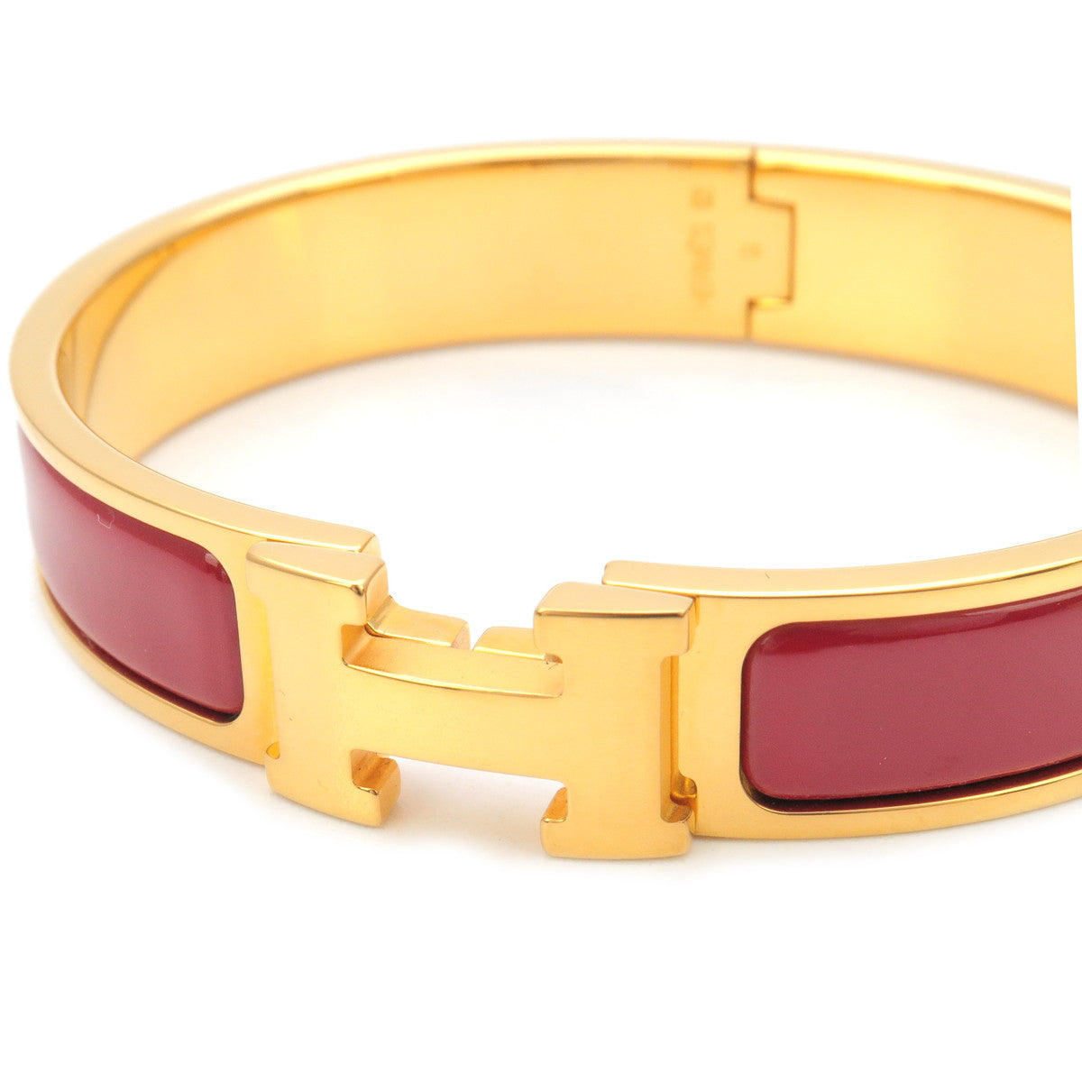 HERMES Clic Clac PM H Logo Bangle Bracelet Gold Red