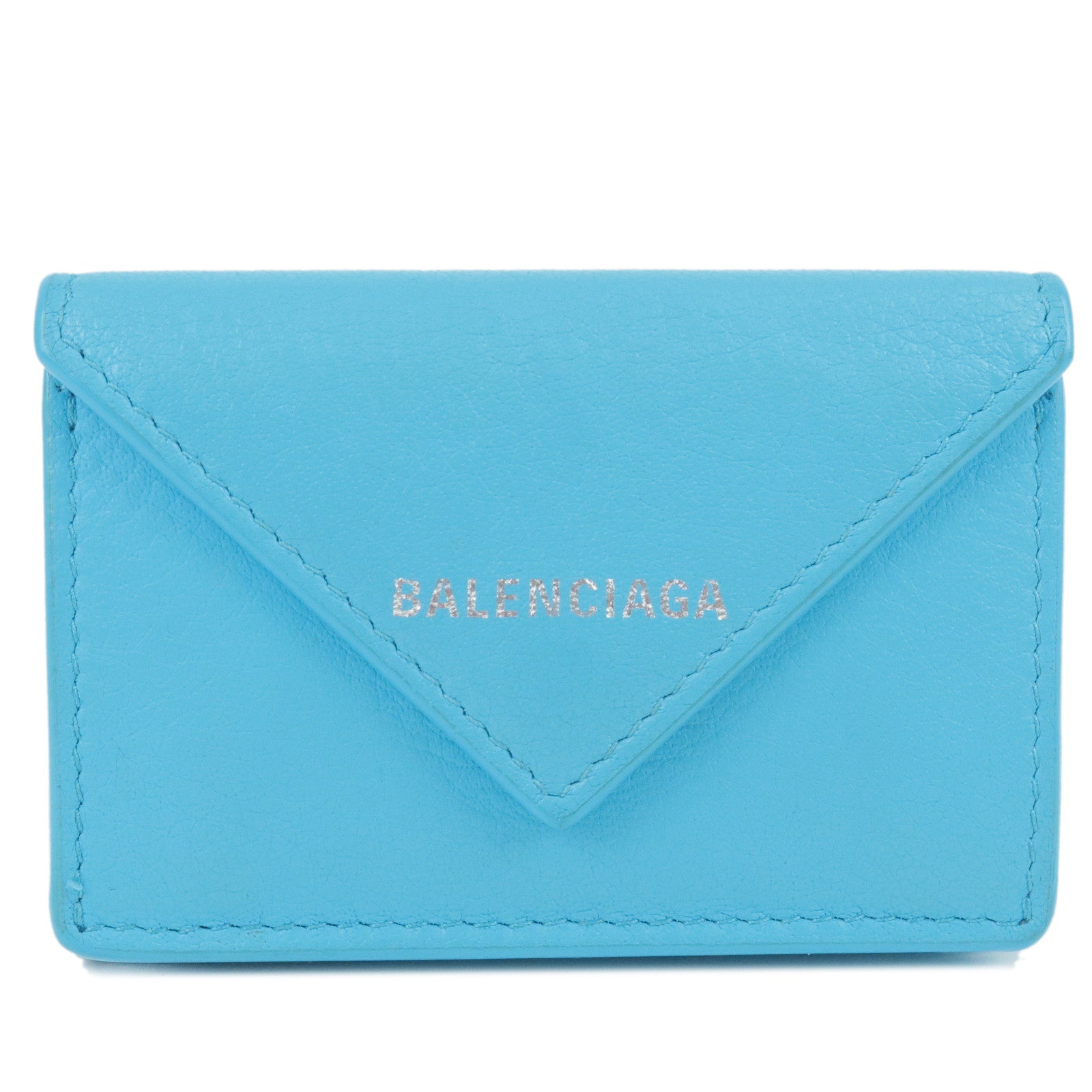 BALENCIAGA-Leather-Papier-Mini-Tri-Fold-Wallet-Blue-391446