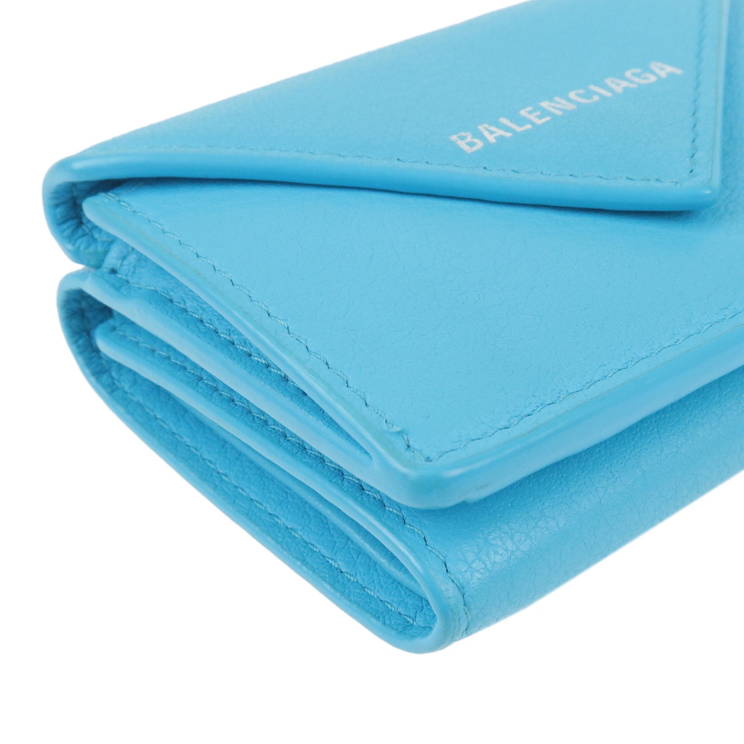 BALENCIAGA Leather Papier Mini Tri-Fold Wallet Blue 391446