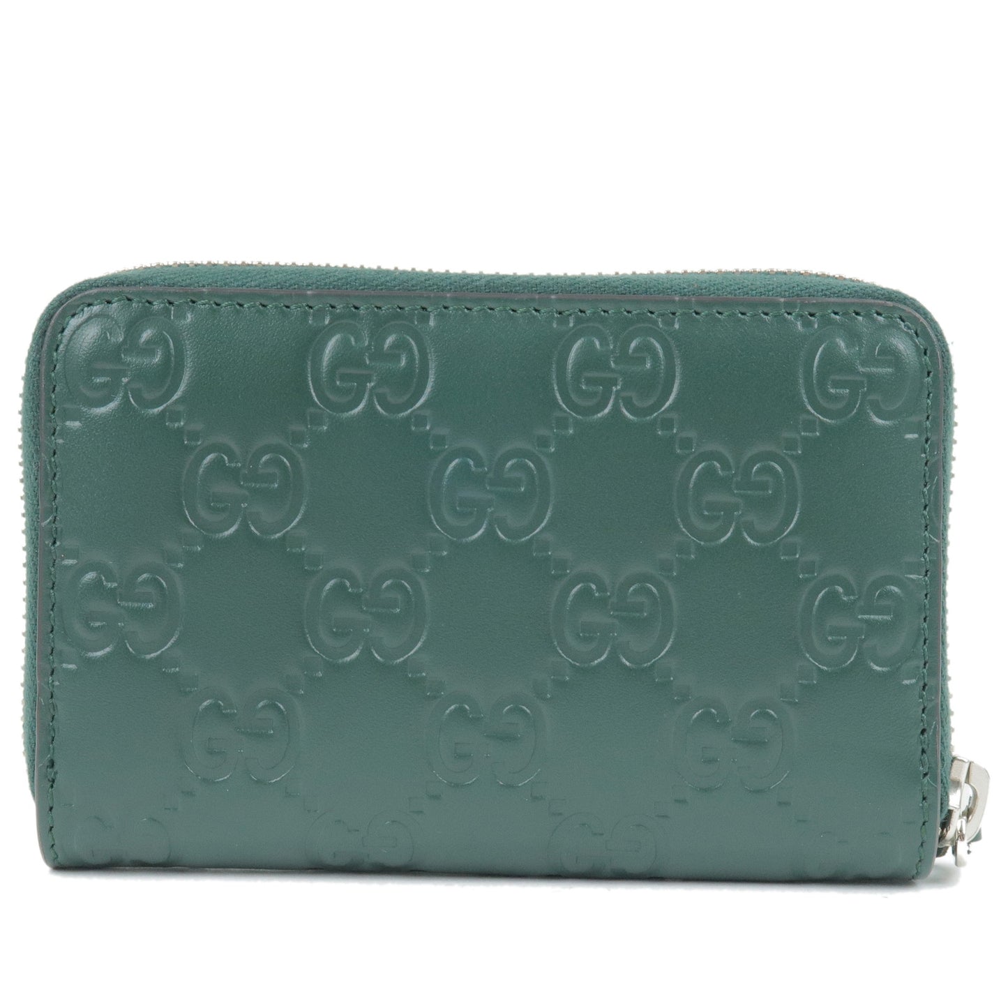 GUCCI Guccissima Leather Round Zipper Coin Case Green 255452
