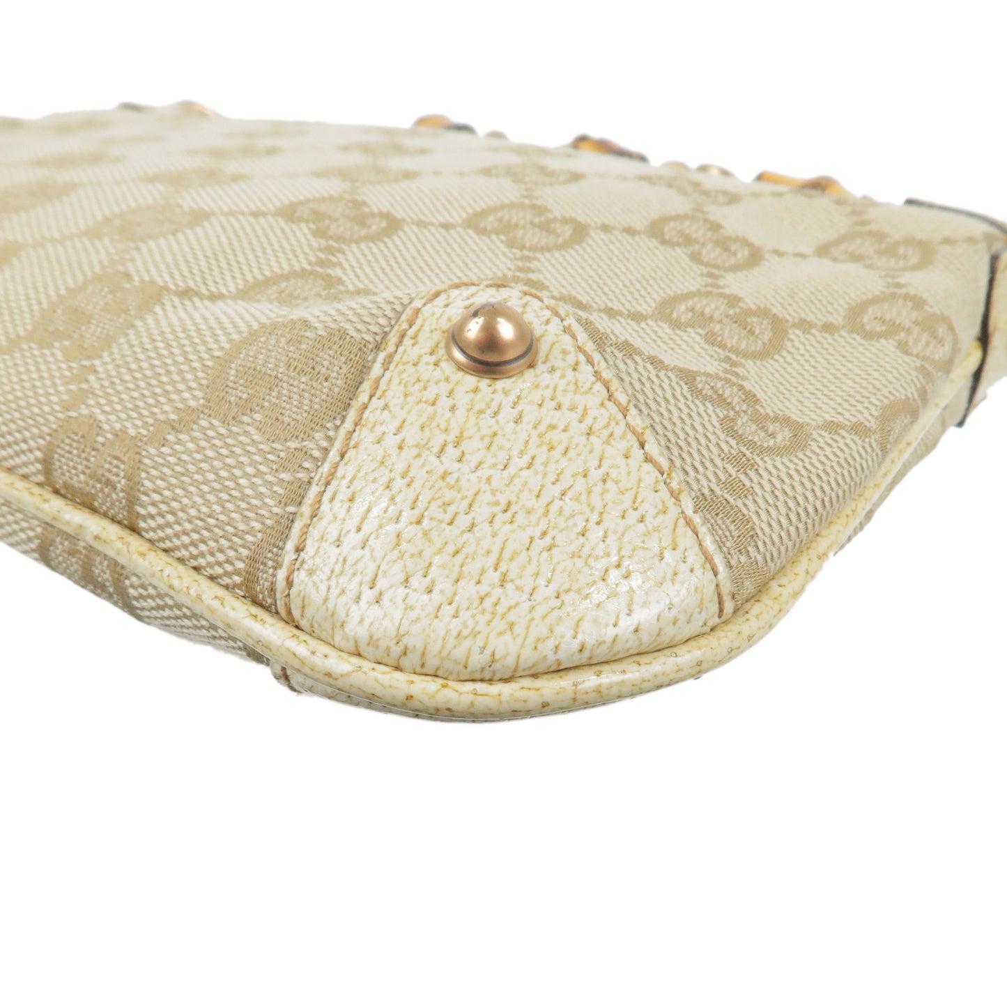 GUCCI Bamboo GG Canvas Leather Pouch Purse Beige Ivory 124289