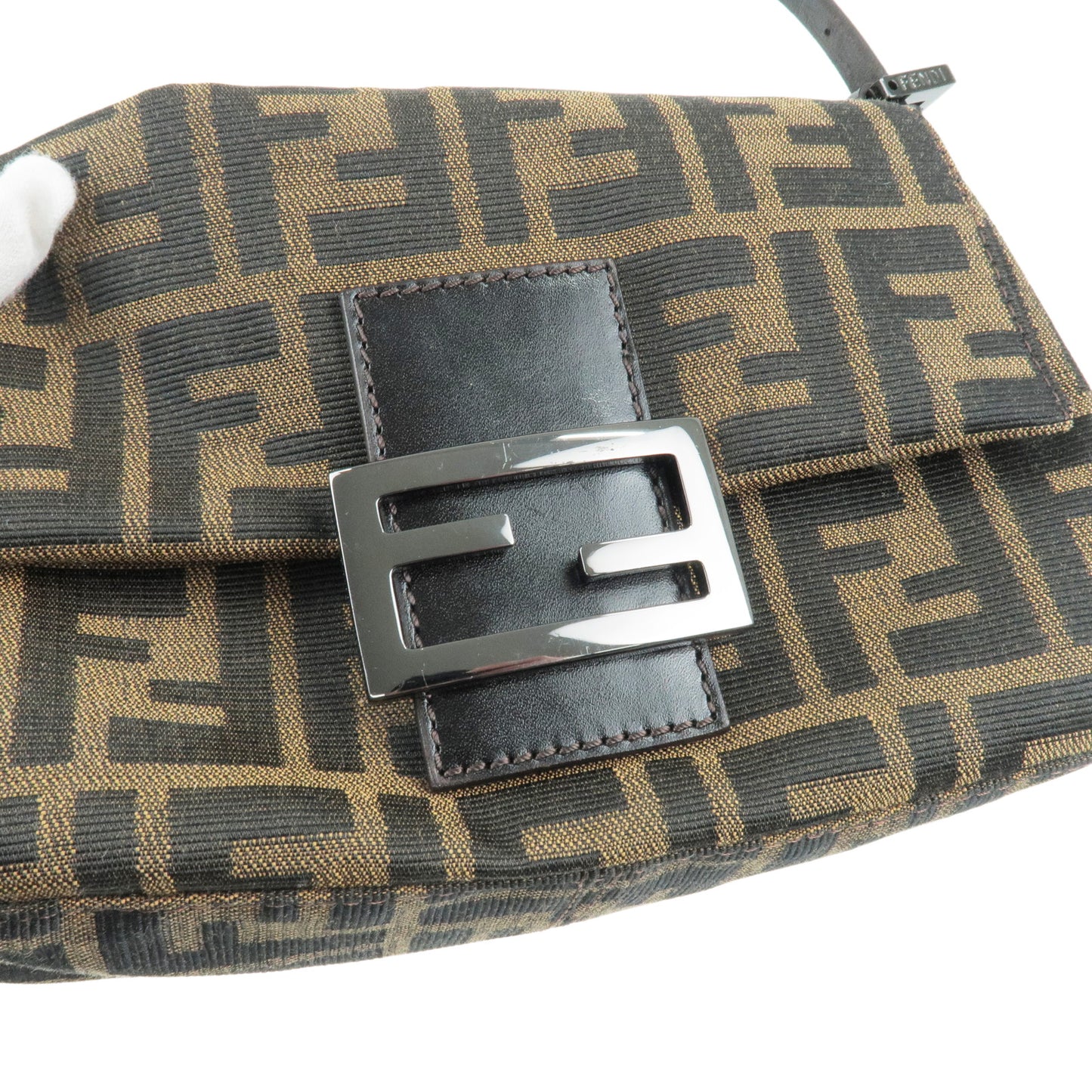 FENDI Zucca Canvas Leather Mamma Baguette Shoulder Bag 8BR180
