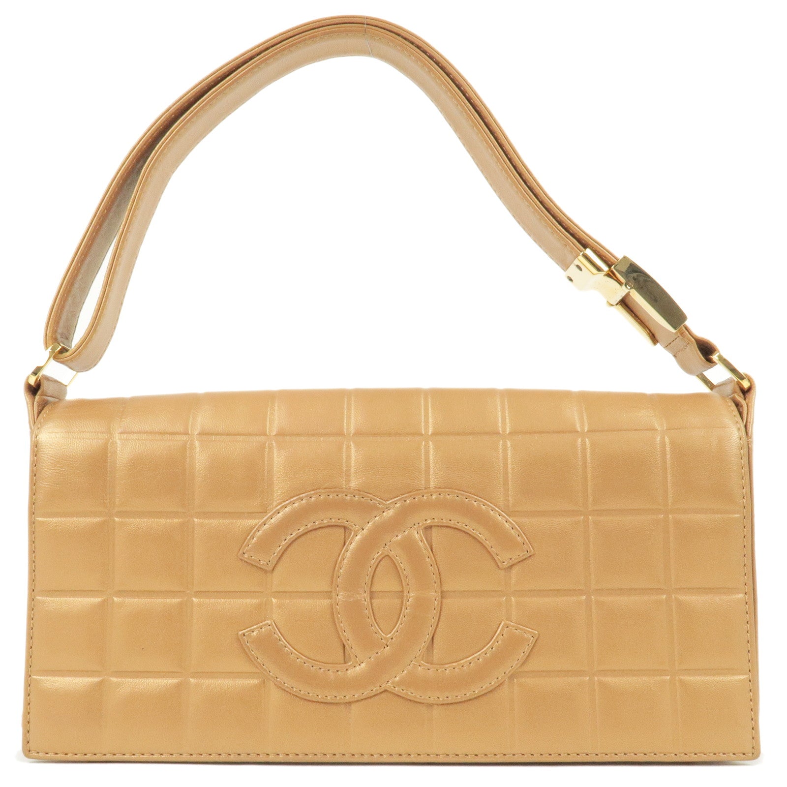 CHANEL Quilted Leather CC Logo Chocolate Bar Flap Bag Black
