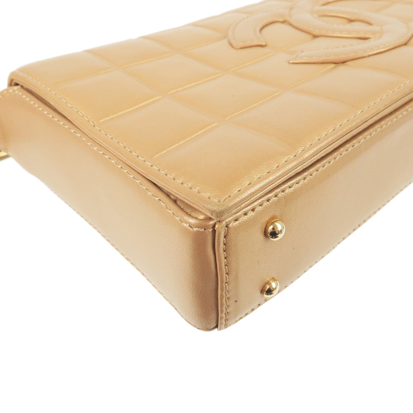 CHANEL Chocolate Bar Lamb Skin Shoulder Bag Bronze A17370