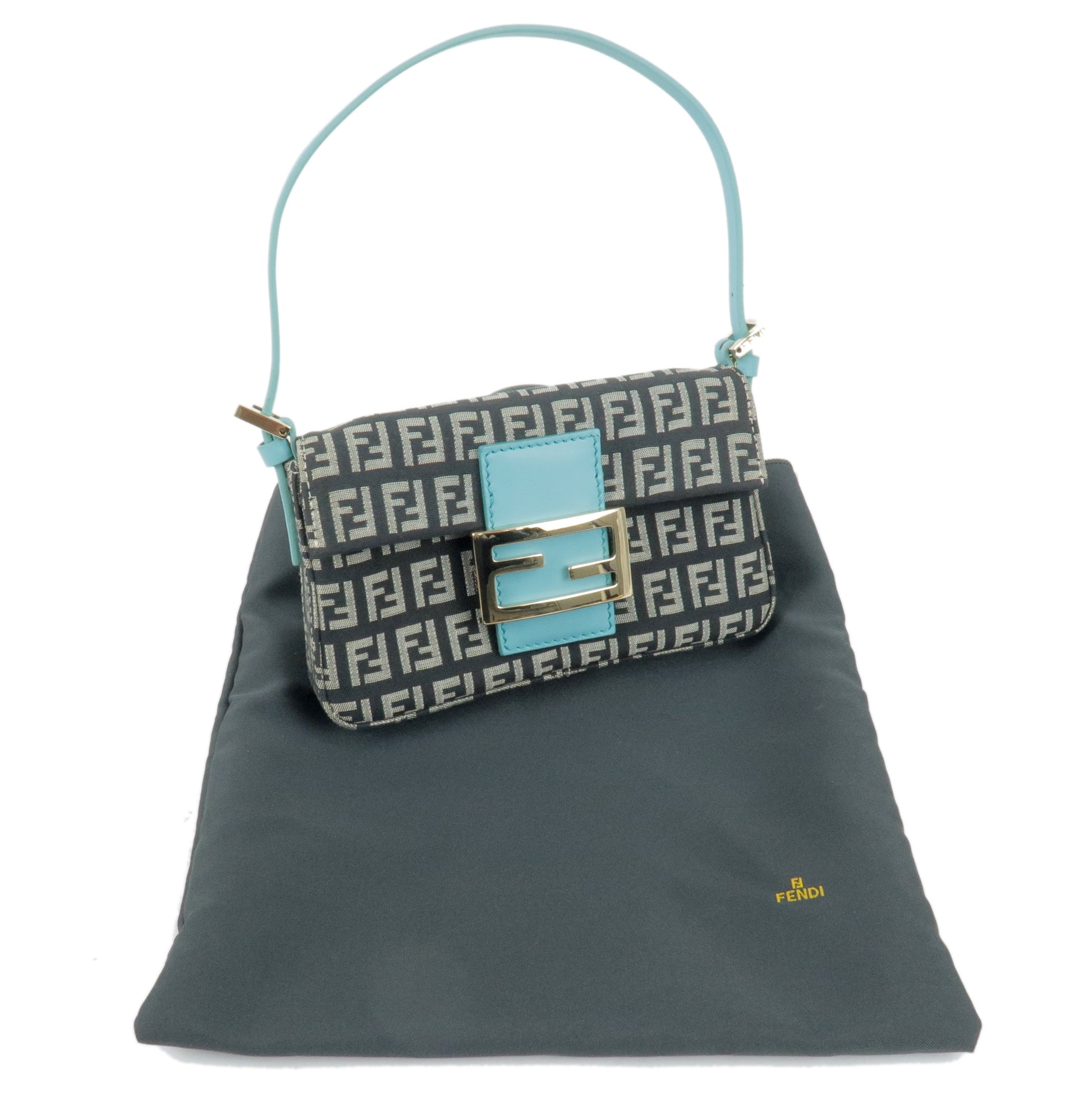 Fendi Women's Bag Black Zucchino Mini Pochette Handbag Purse Logo