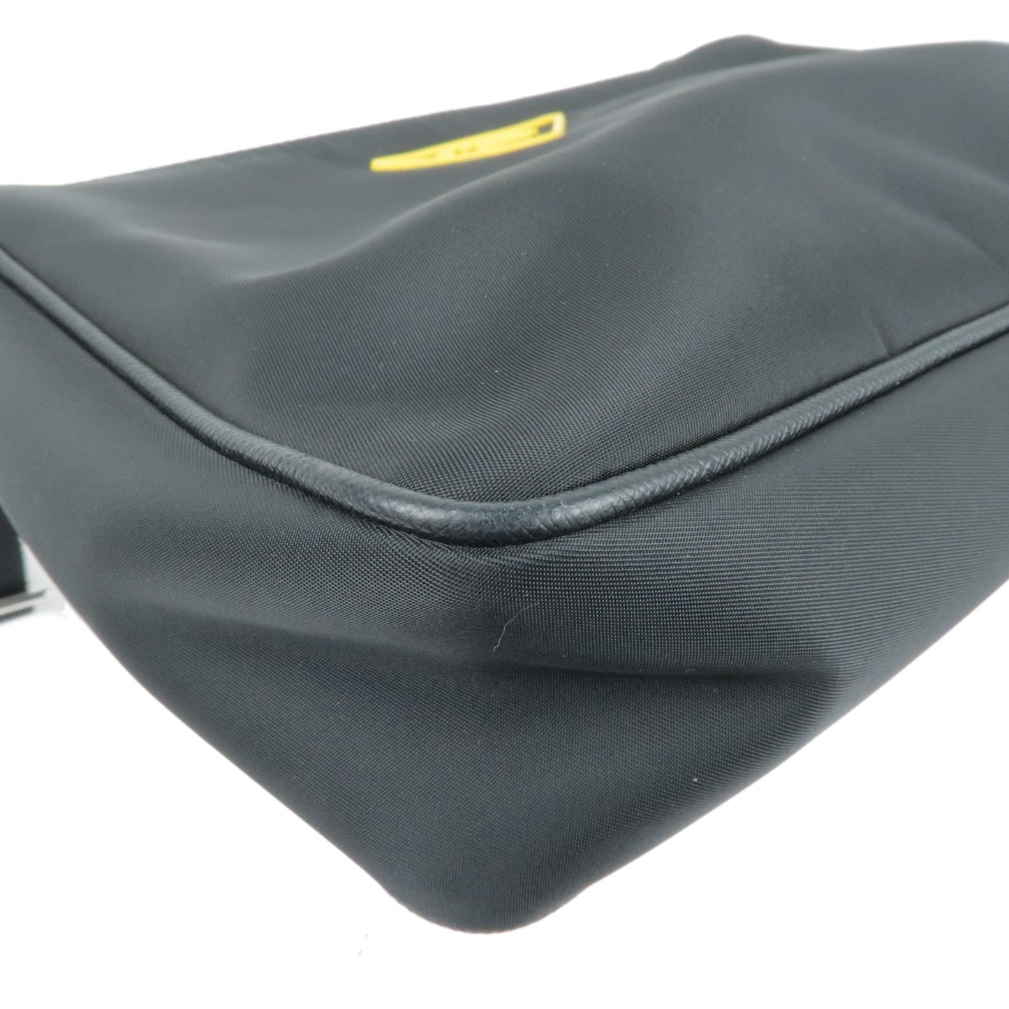 PRADA Logo Nylon Leather Shoulder Bag Black Yellow 2VH113