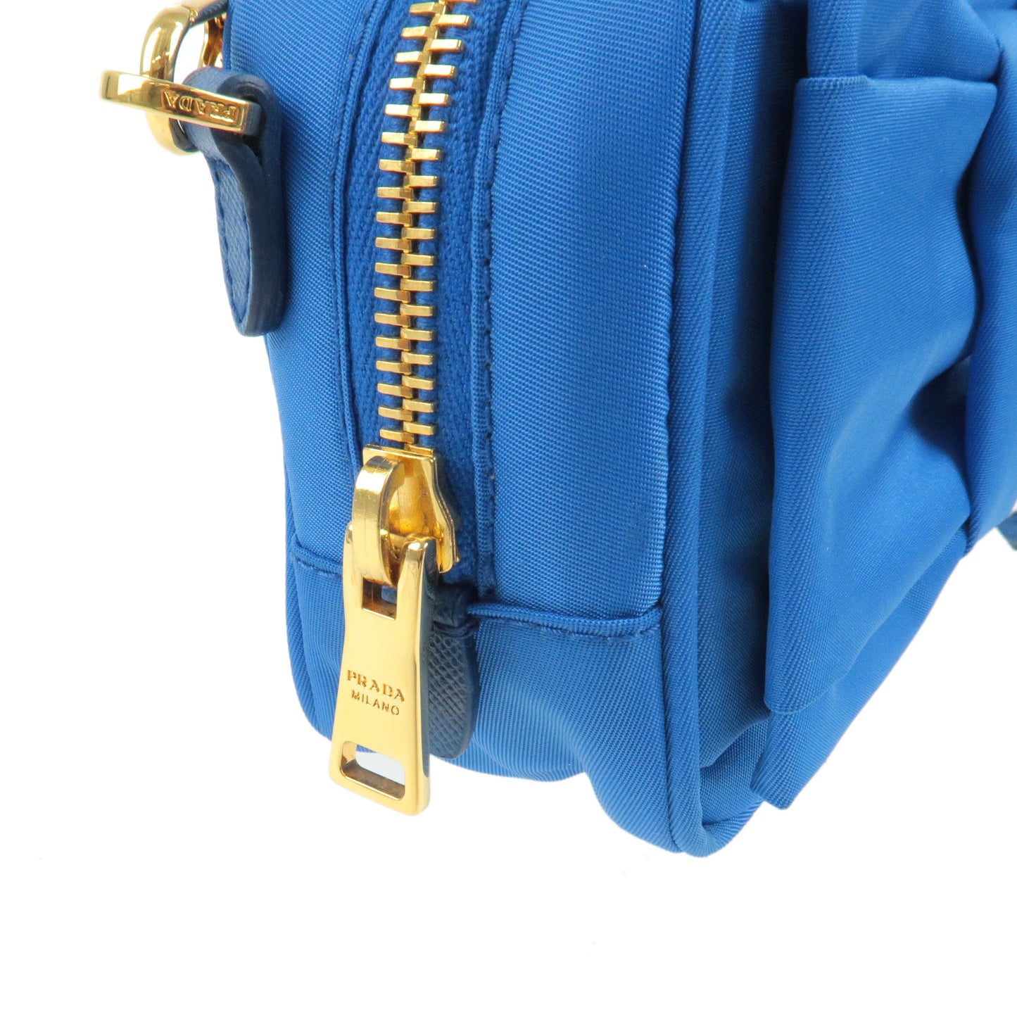 PRADA Logo Nylon Leather Ribbon Shoulder Bag Blue 1N1727