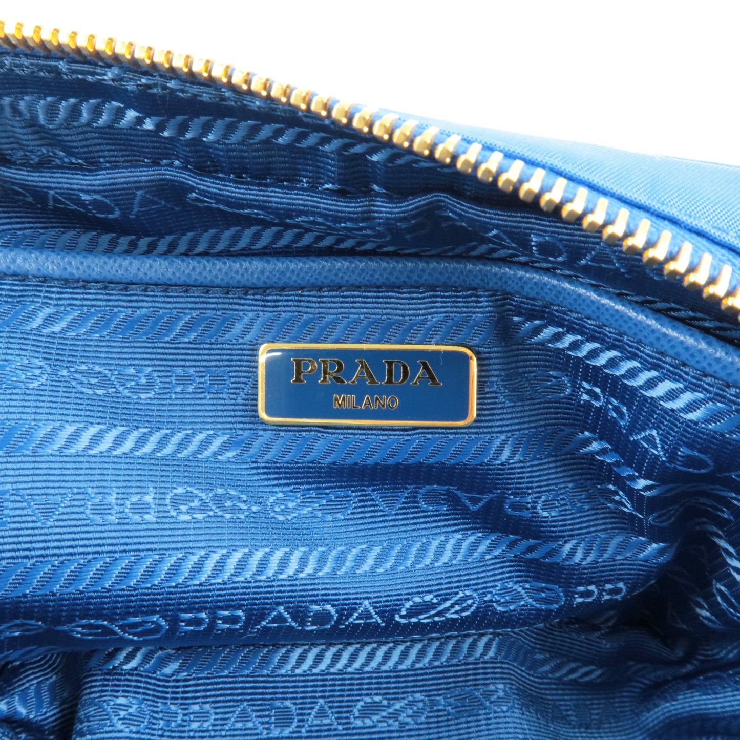 PRADA Logo Nylon Leather Ribbon Shoulder Bag Blue 1N1727