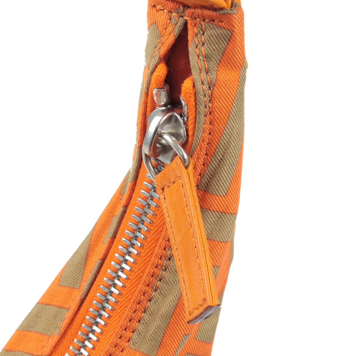 FENDI Zucca Nylon Leather Shoulder Bag Orange Khaki 09163211001