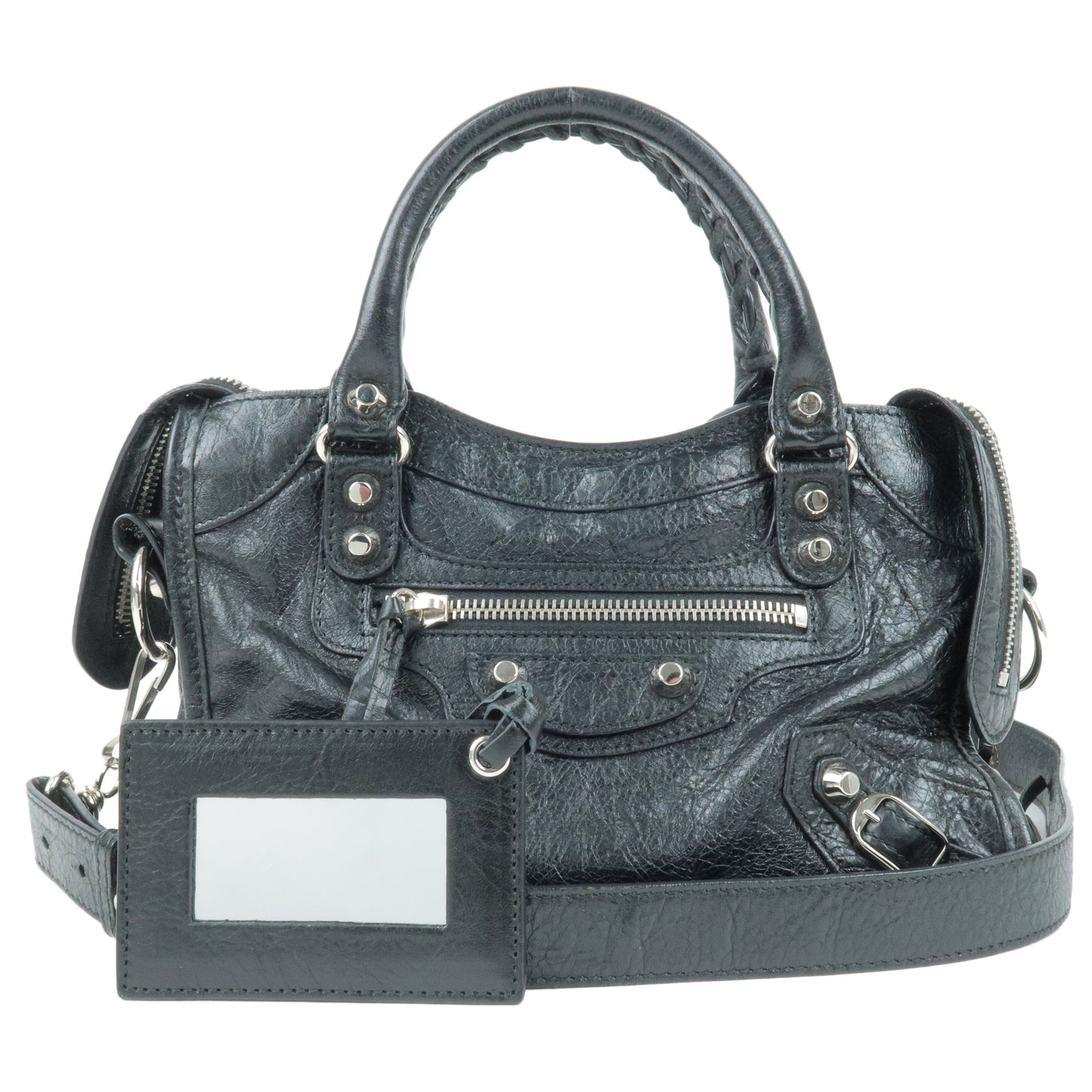 BALENCIAGA-Leather-Classic-Mini-City-2Way-Bag-HandBag-Black-300295