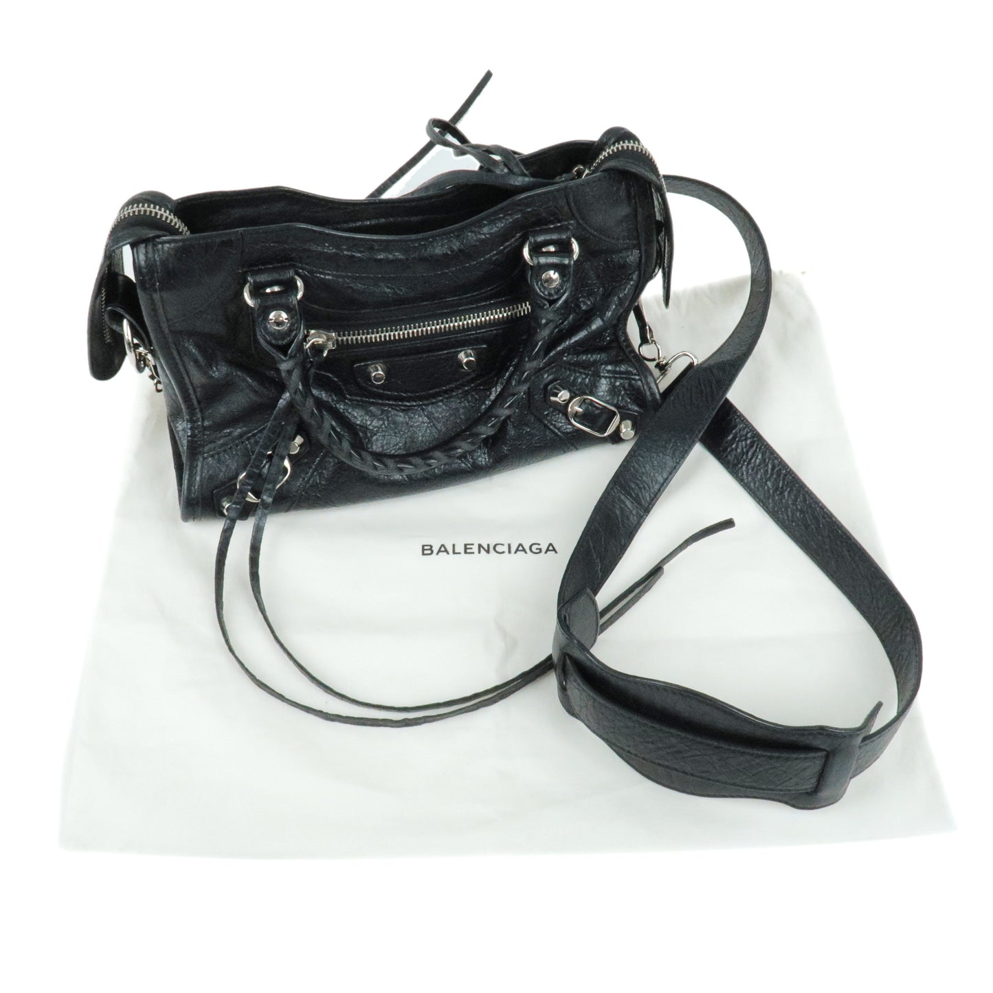 BALENCIAGA Leather Classic Mini City 2Way Bag HandBag Black 300295