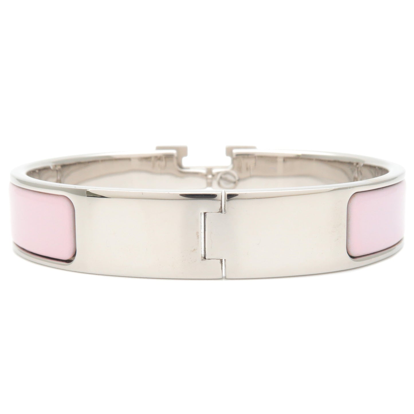 HERMES Clic Clac PM H Logo Bangle Bracelet Silver Pink