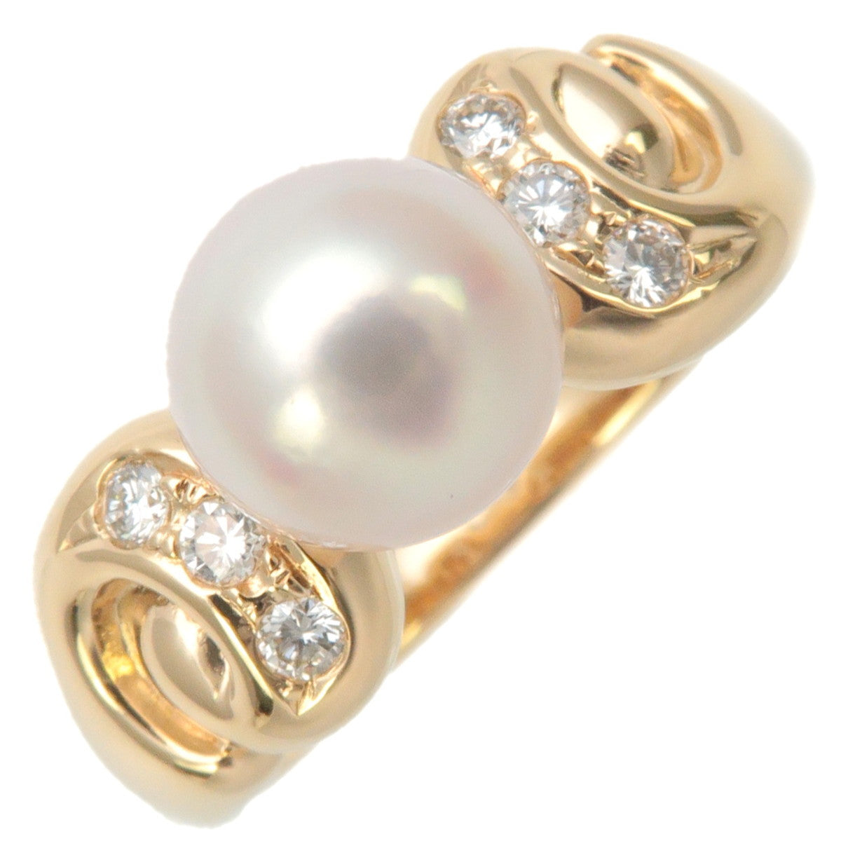 TASAKI-Pearl-Diamond-Ring-0.13ct-K18YG-Yellow-Gold-US5.5-EU51