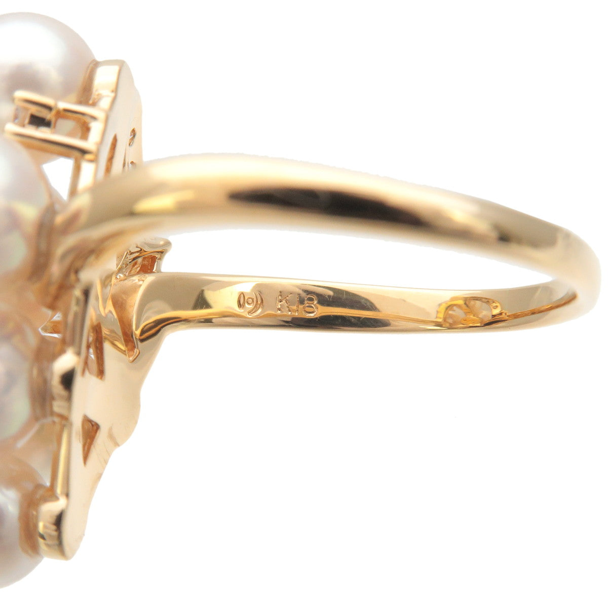 TASAKI 6P Pearl Diamond Ring 0.22ct K18 750YG US6-6.5 EU53