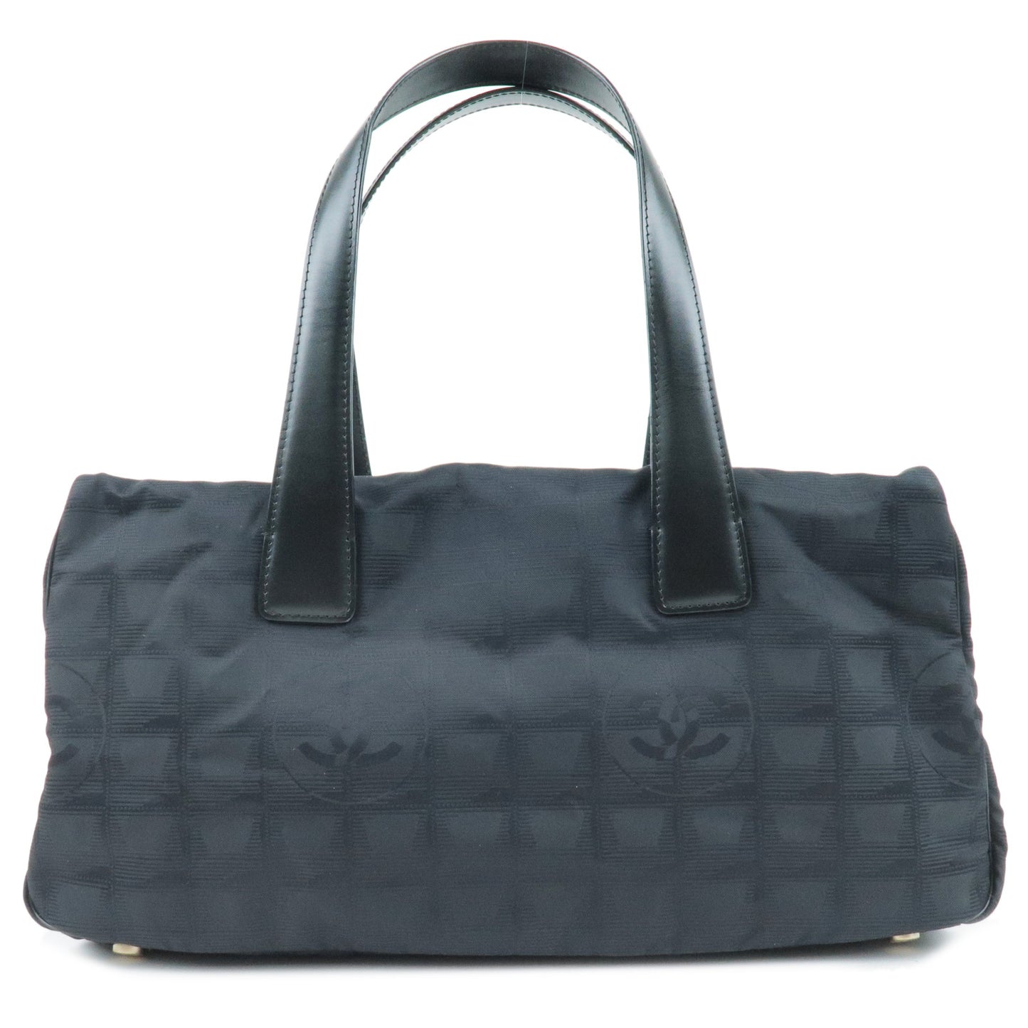 CHANEL-Travel-Line-Nylon-Jacquard-Leather-Hand-Bag-Black-A23807