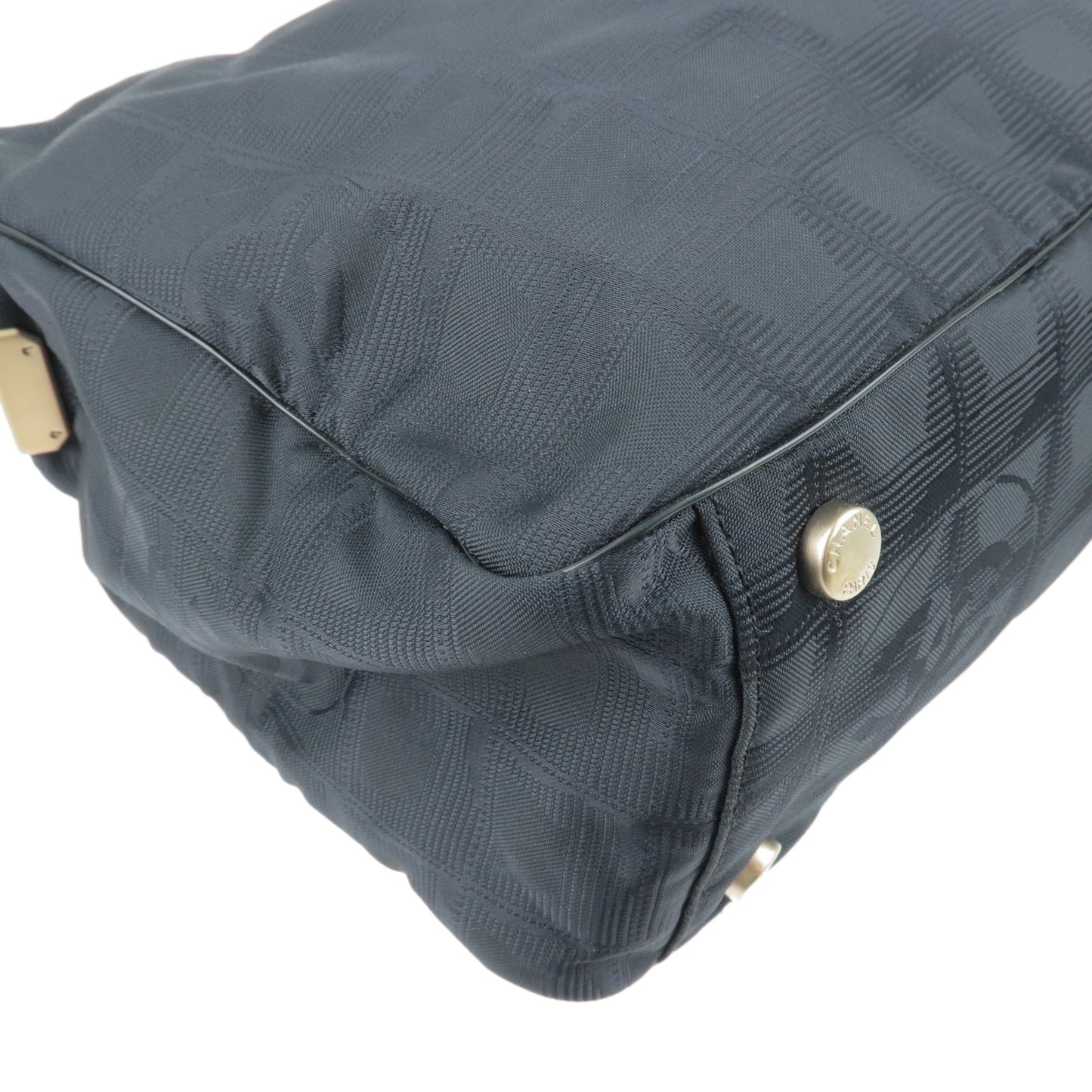 CHANEL Travel Line Nylon Jacquard Leather Hand Bag Black A23807