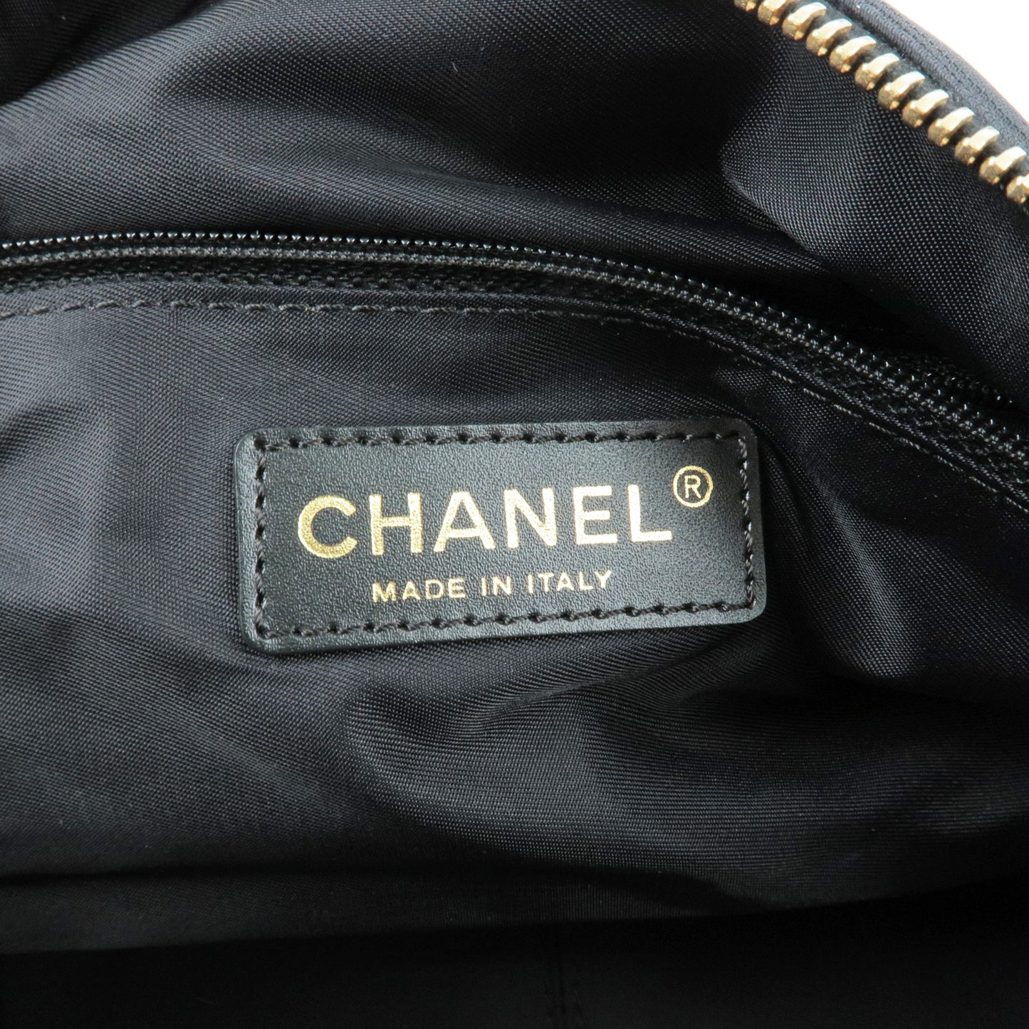 CHANEL Travel Line Nylon Jacquard Leather Hand Bag Black A23807