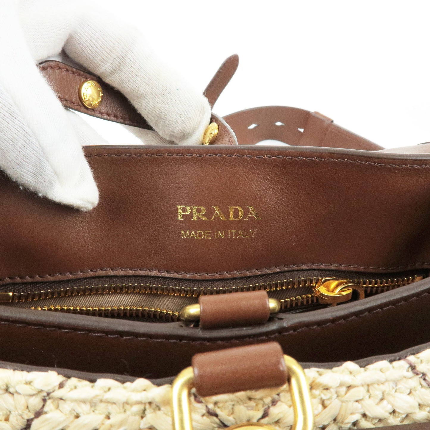 PRADA Corsaire Straw Leather Shoulder Bag Beige Brown 1BD050