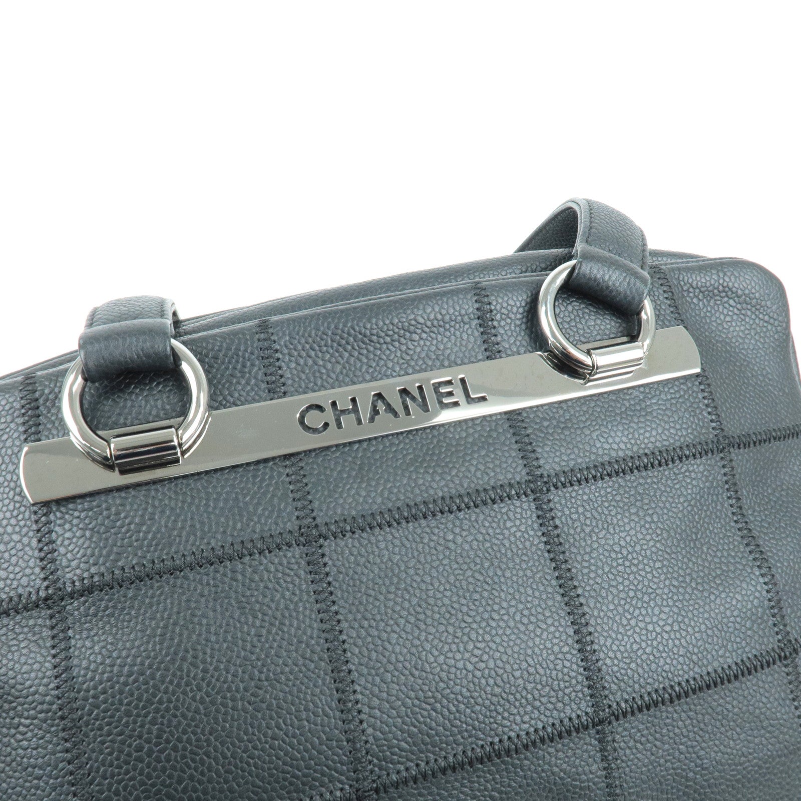 Chanel Boston Speedy Black Caviar Leather Hand Bag + Strap - Mrs