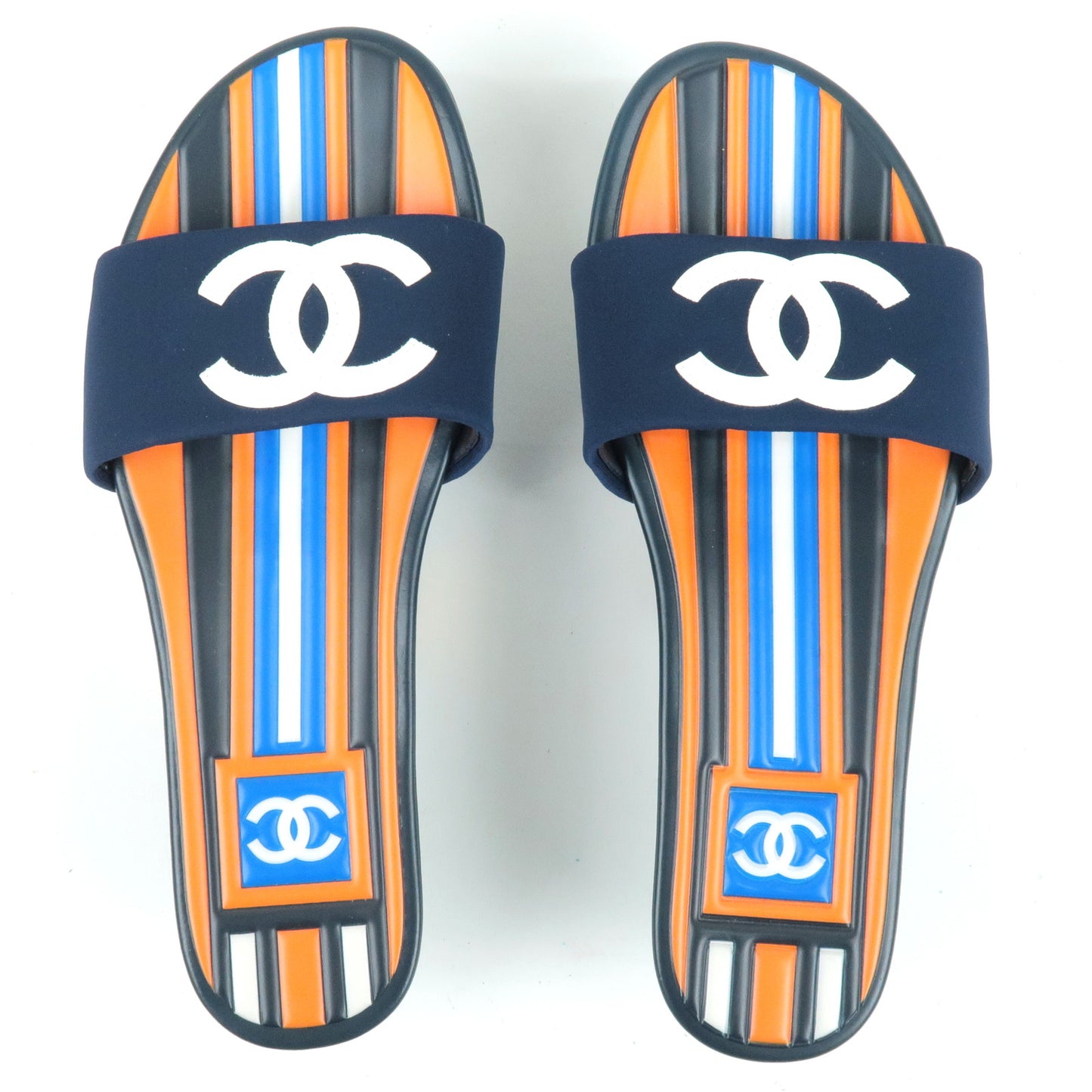 CHANEL CC Logo Shower Flat Sandals Orange G25906 US6 EU36.5