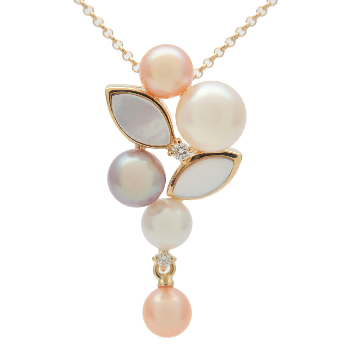 TASAKI-Pearl-Shell-Diamond-Necklace-0.02ct-K18-750YG-Yellow-Gold