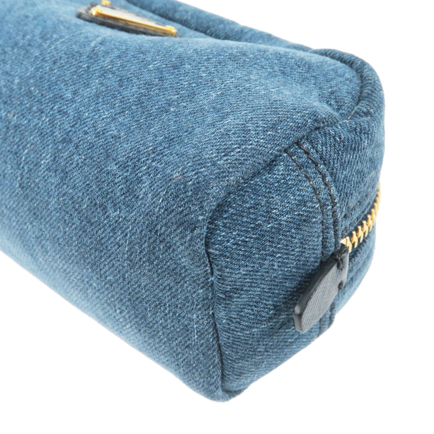 PRADA Denim Leather Pouch Clutch Bag Cosmetics Bag Blue