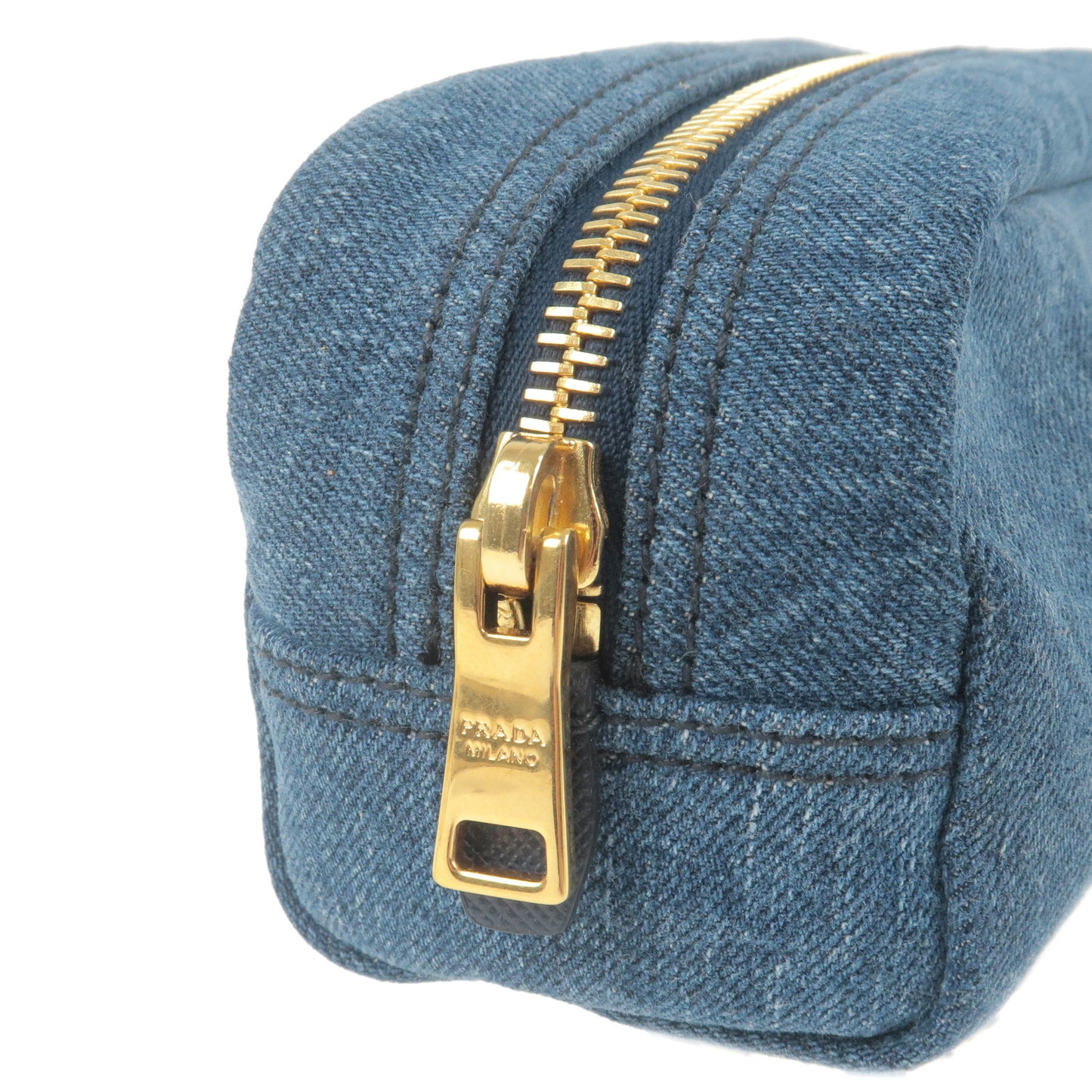 PRADA Denim Leather Pouch Clutch Bag Cosmetics Bag Blue