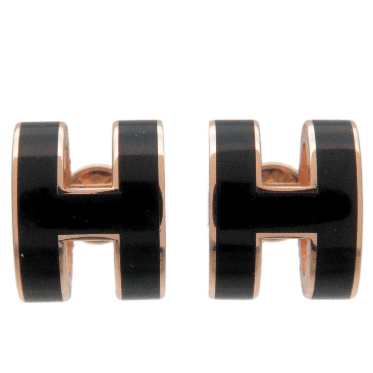 Hermes-Pop-Ash-H-Logo-Earrings-Rose-Gold-Black-Metal