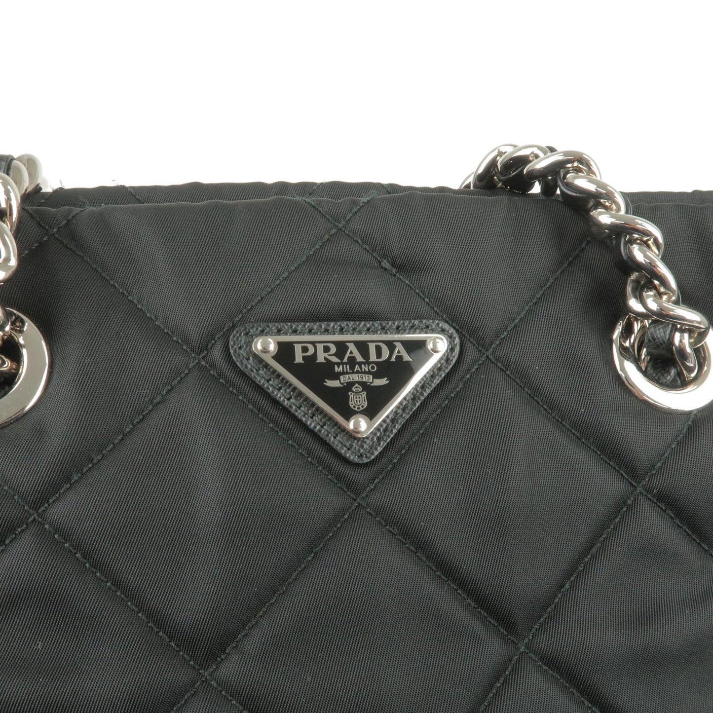 PRADA Nylon Leather Quilting 2Way Chain Shoulder Bag Black 1BG740
