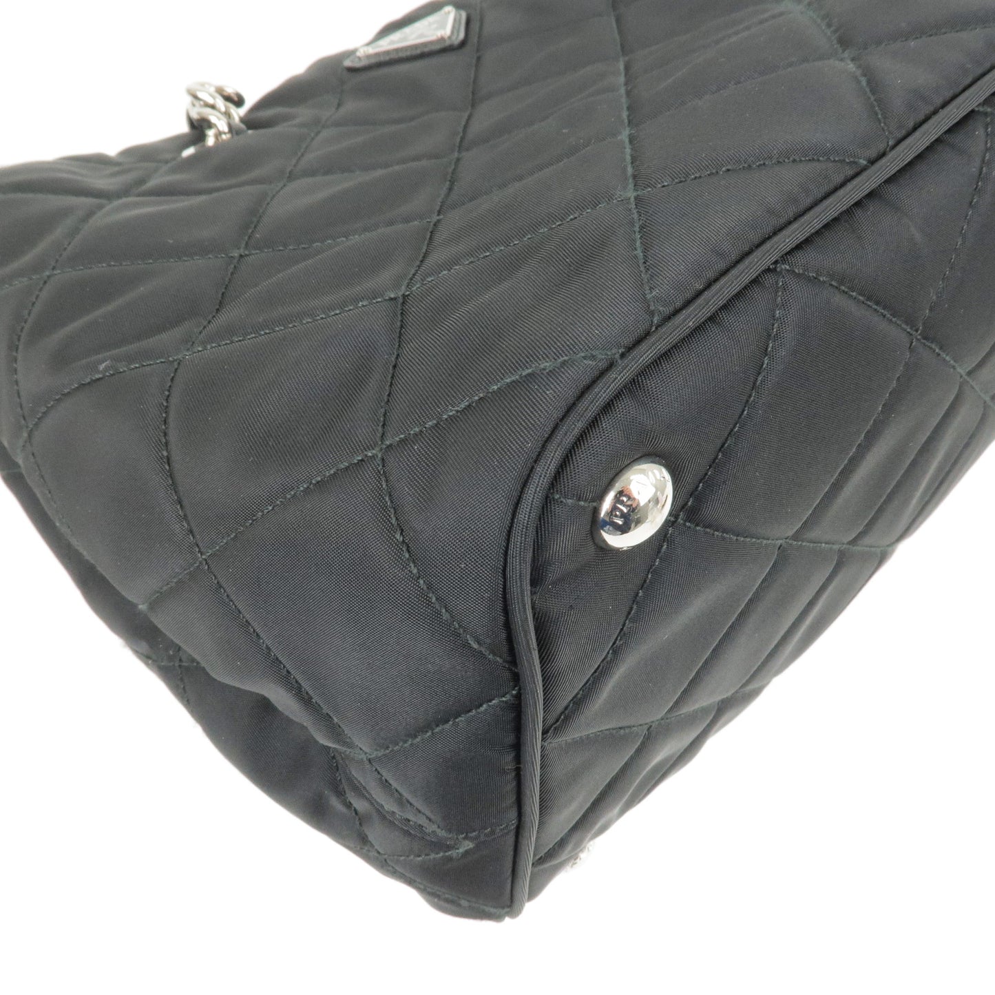 PRADA Nylon Leather Quilting 2Way Chain Shoulder Bag Black 1BG740