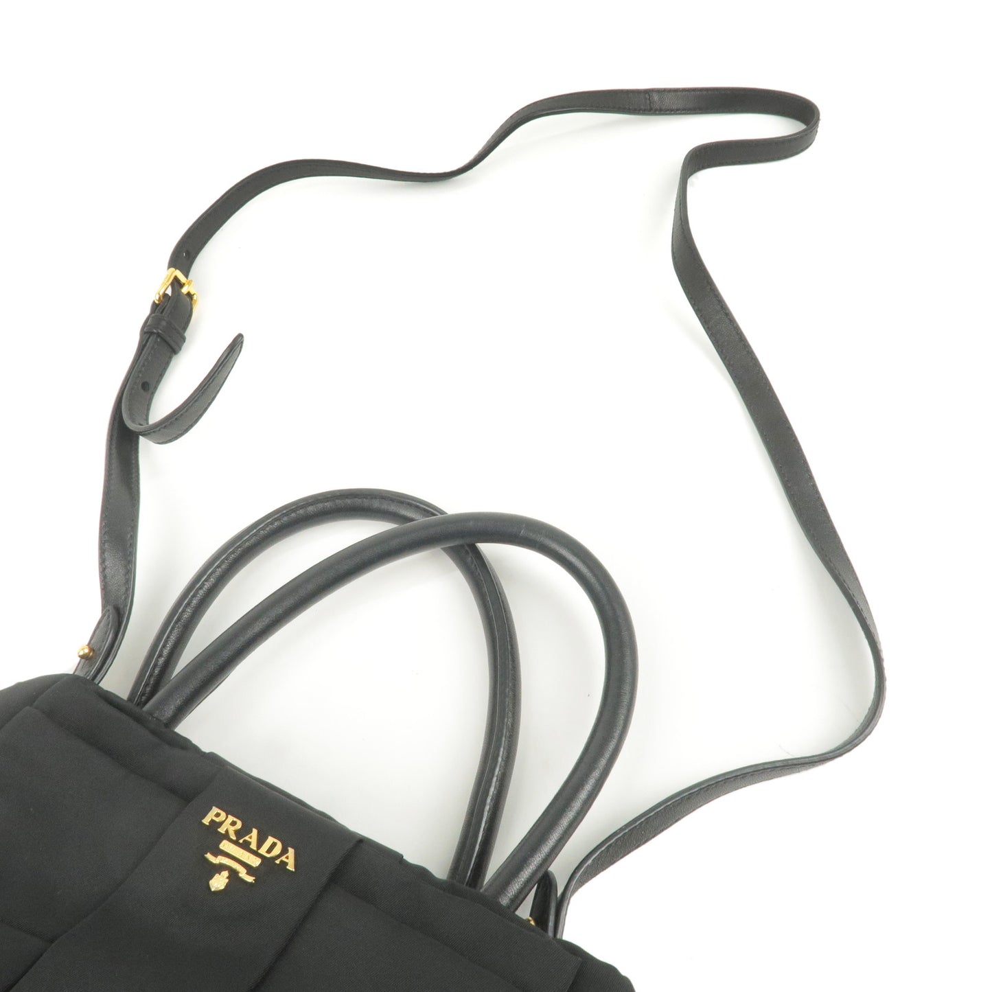 PRADA Logo Nylon Leather Ribbon 2Way Bag NERO Black BN1604