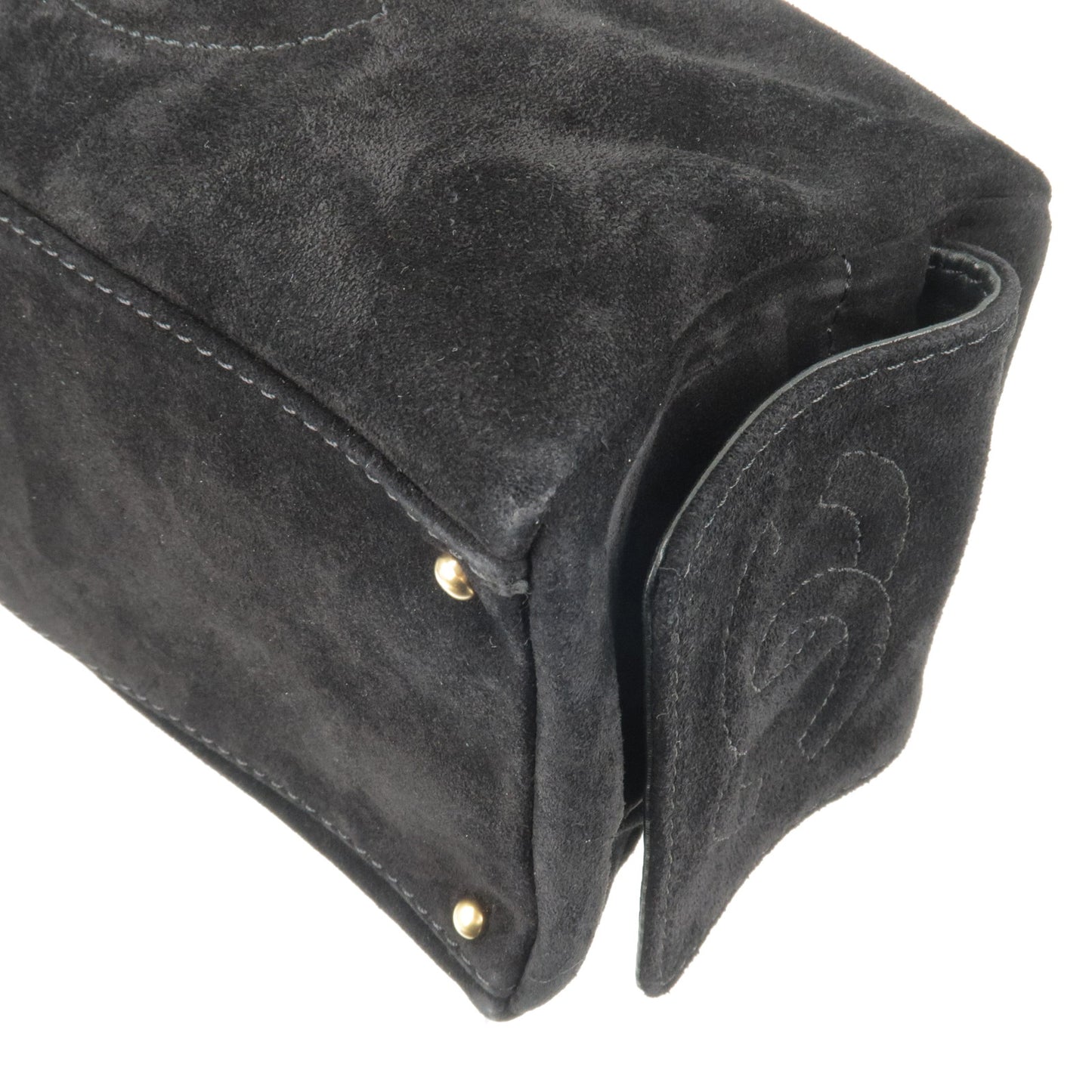 CHANEL Suede Leather Chain Shoulder Bag Boston Bag Black