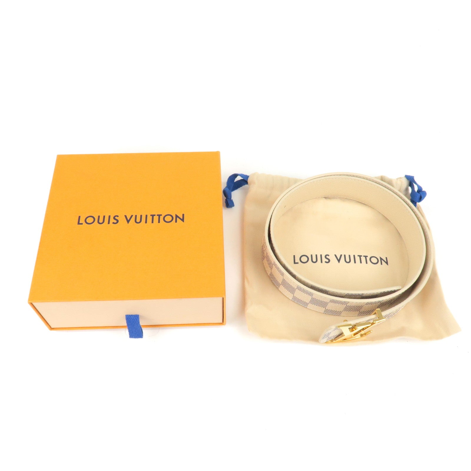 LOUIS VUITTON Beige Leather So LV Cuff Bracelet 17