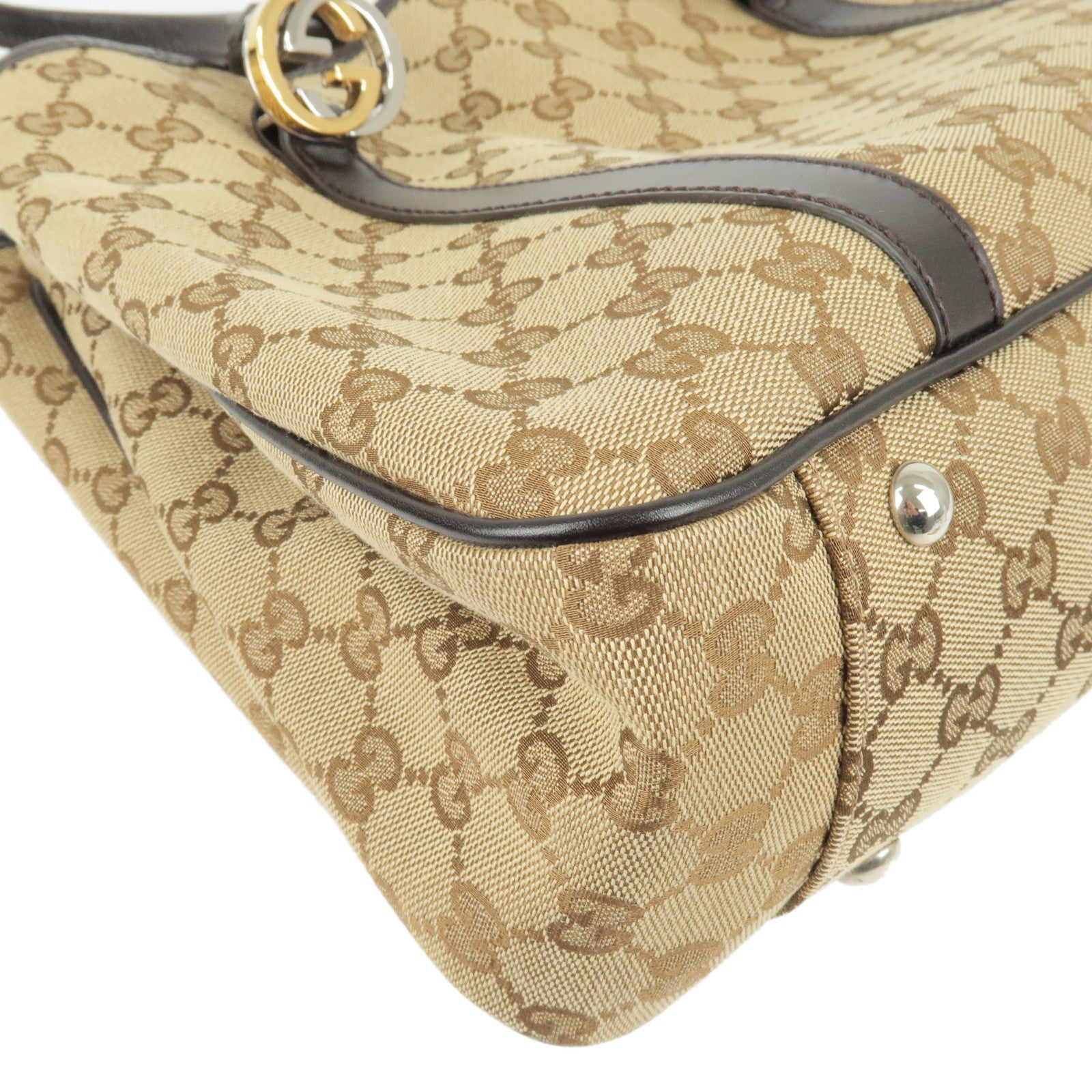 GUCCI GOLD STUDDED GG SHERRY LINE HORSEBIT LEATHER & CANVAS