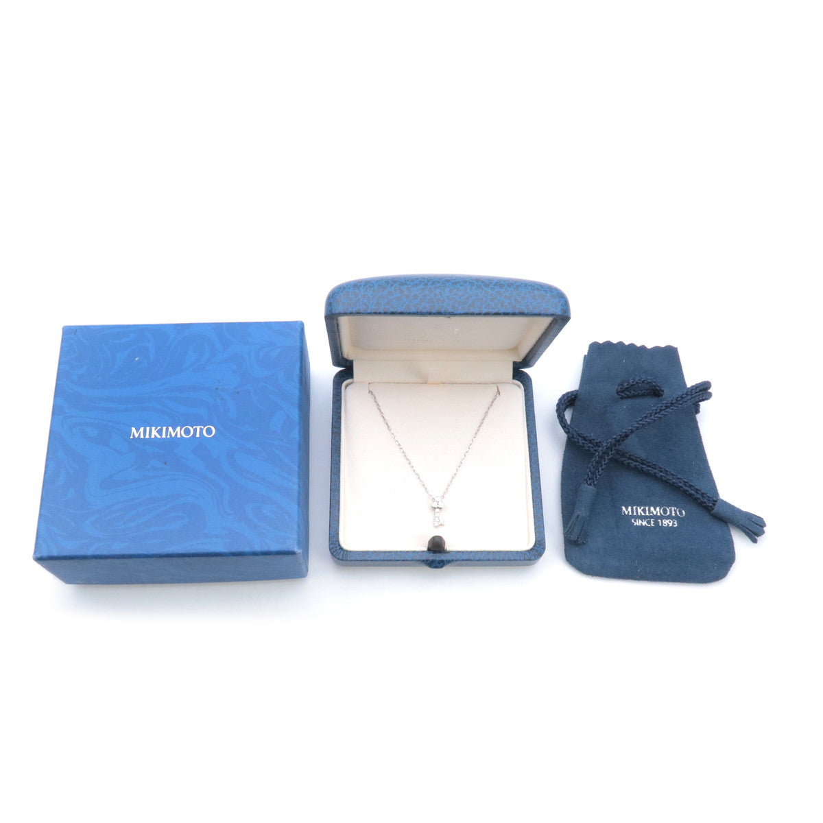 Mikimoto Key Shaped Diamond Necklace 0.10ct 750WG White Gold