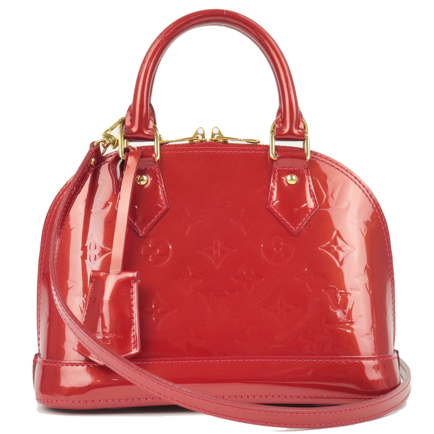 Louis Vuitton Alma Shoulder Bag BB Red Leather Monogram Vernis +