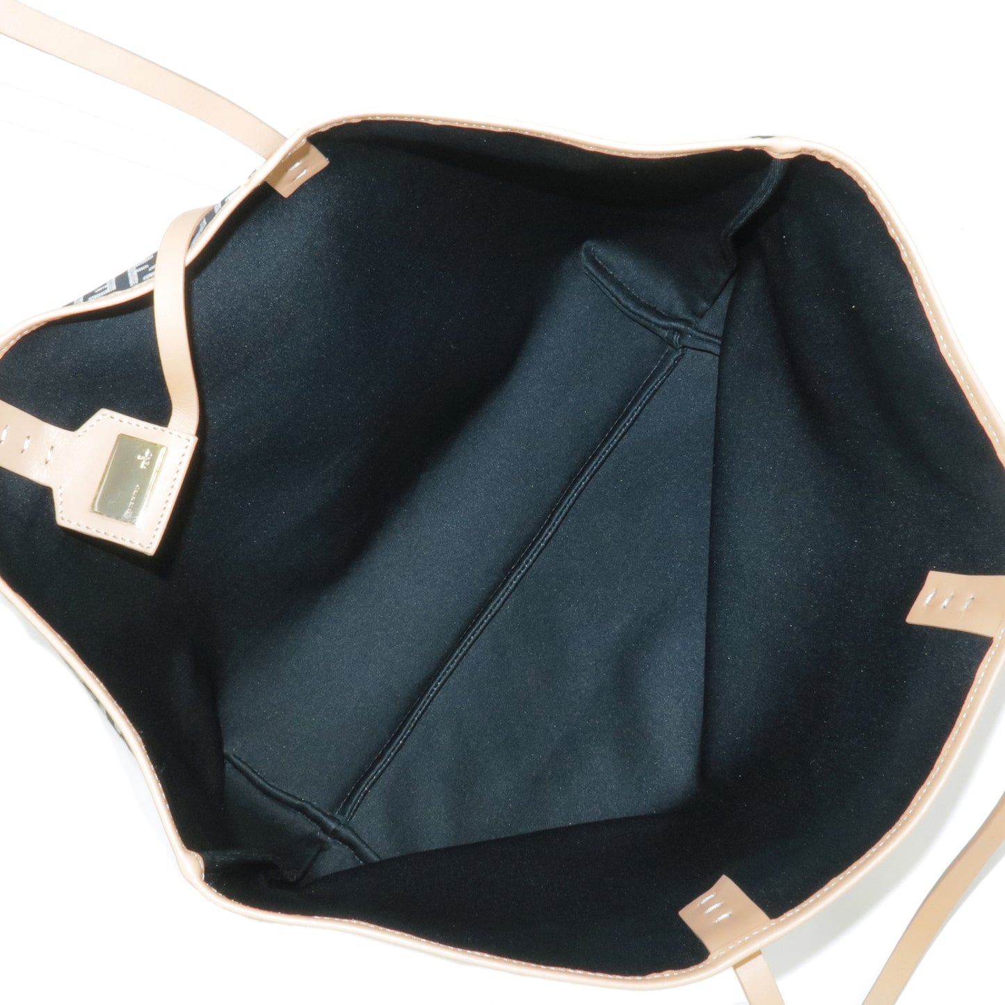 FENDI Zucchino Canvas Leather Tote Bag Black Beige 8BH005