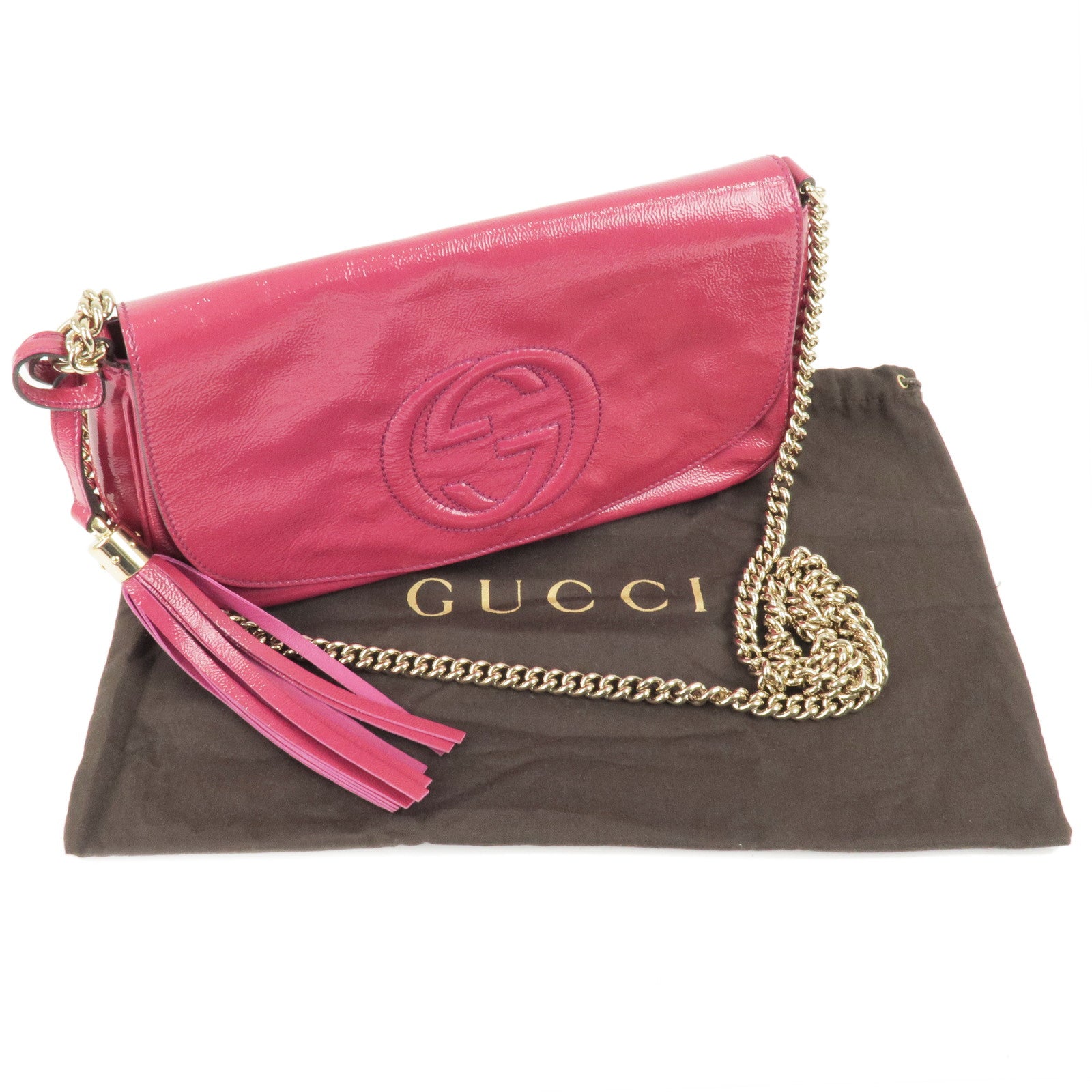 Gucci Bee Print Grained Leather Pouch in Brown