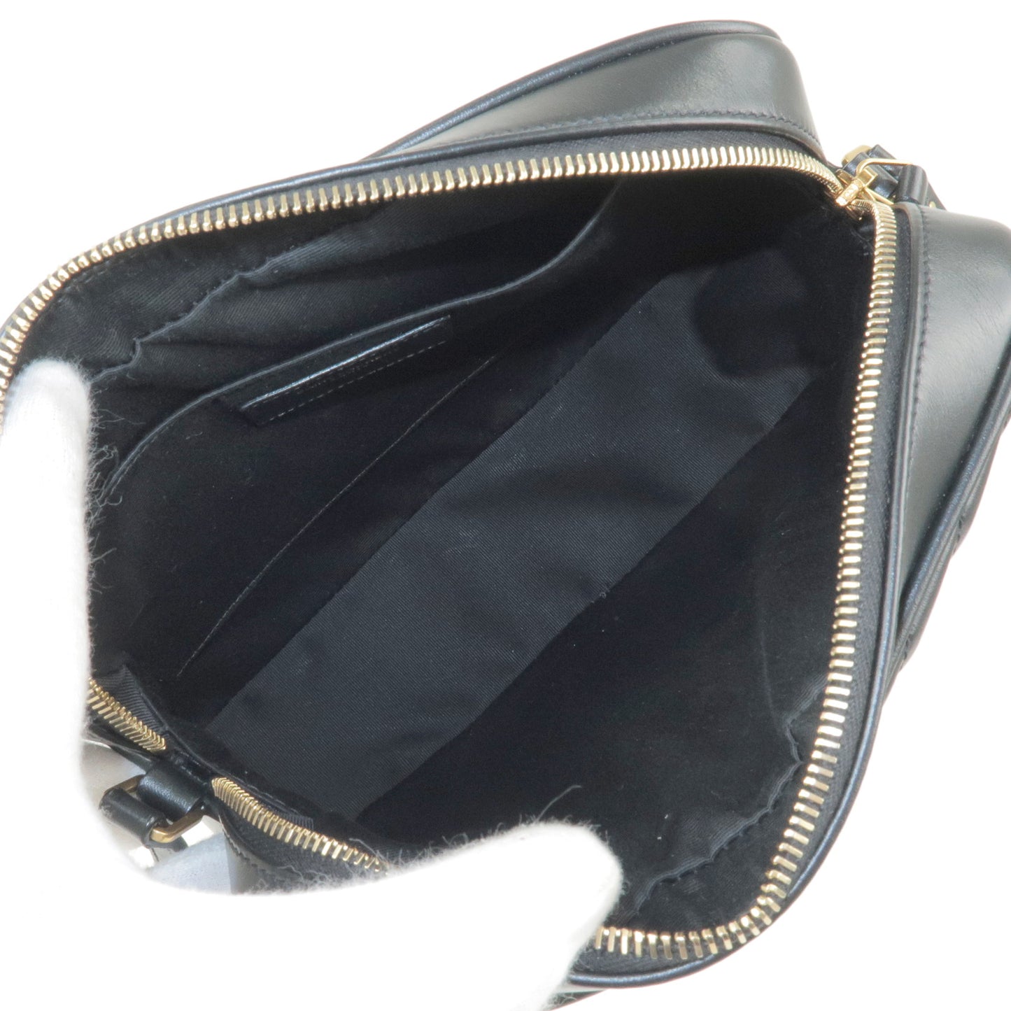Saint Laurent PARIS Leather V-Stitch Shoulder Bag Black 612544