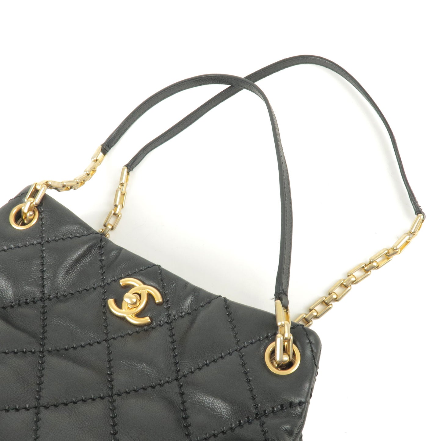 CHANEL Ultra Stitch Quilted Leather Chain Shoulder Bag Black