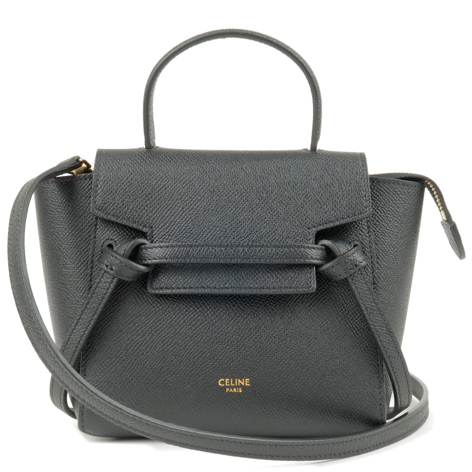CELINE-Pico-Leather-Belt-Bag-2Way-Bag-Hand-Bag-Black-194263