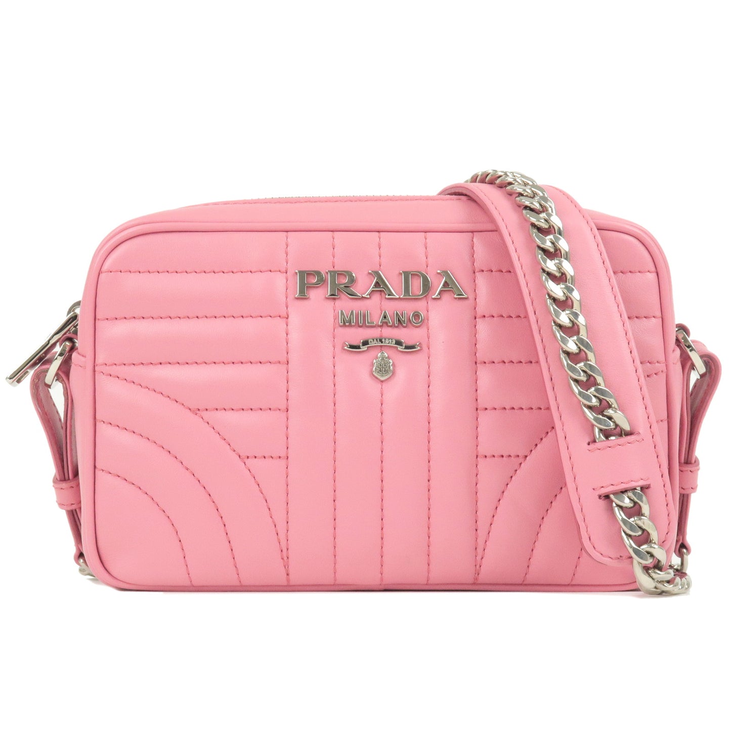 PRADA-Logo-Diagram-Leather-Chain-Shoulder-Bag-Pink-1BH083