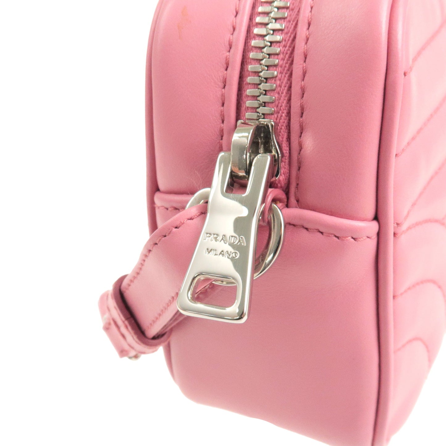 PRADA Logo Diagram Leather Chain Shoulder Bag Pink 1BH083