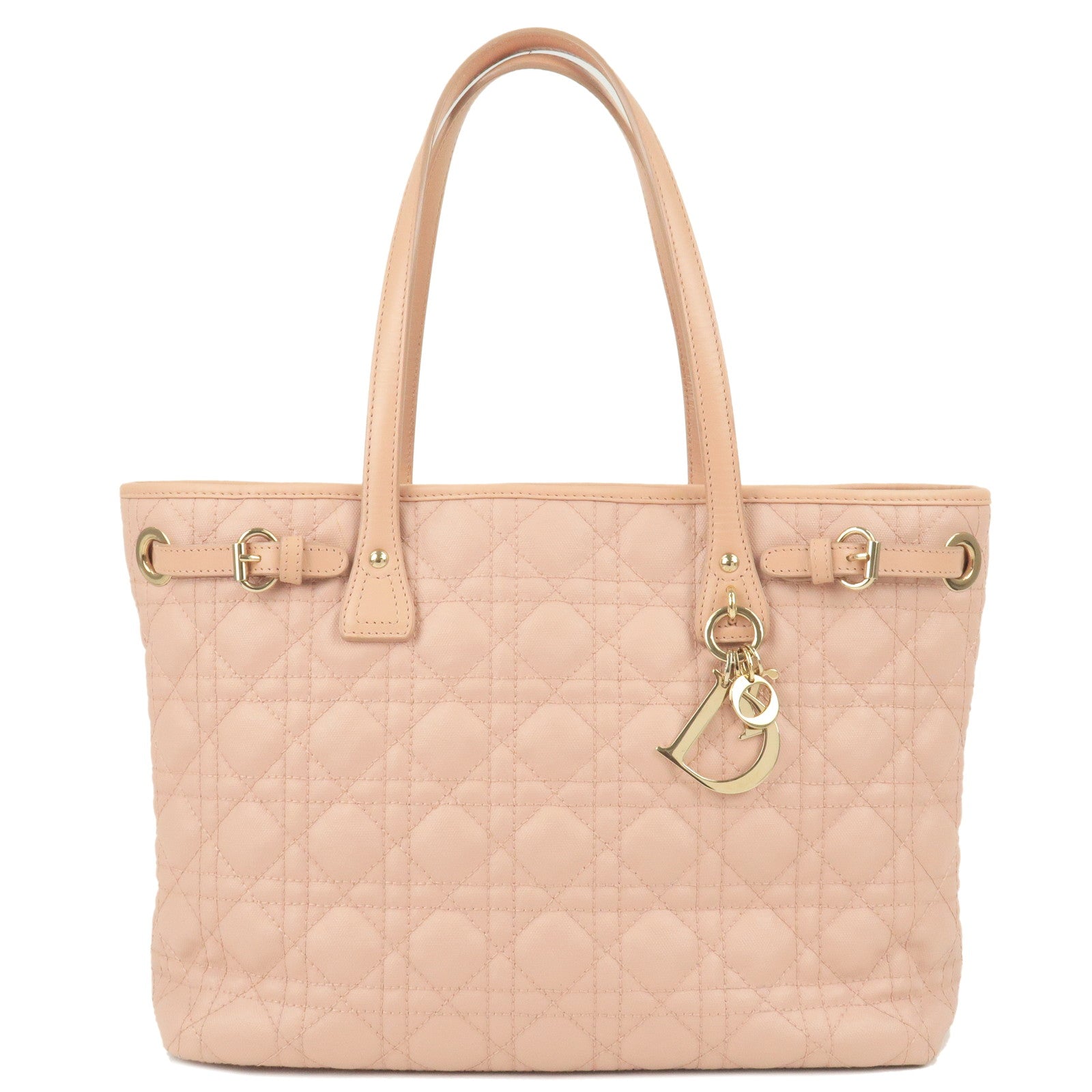 Christian-Dior-Cannage-Panarea-Canvas-Leather-Tote-Bag-Pink
