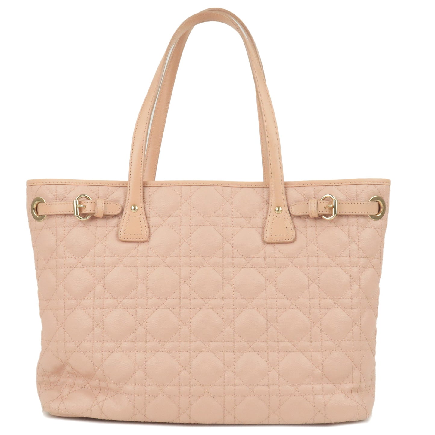 Christian Dior Cannage Panarea Canvas Leather Tote Bag Pink