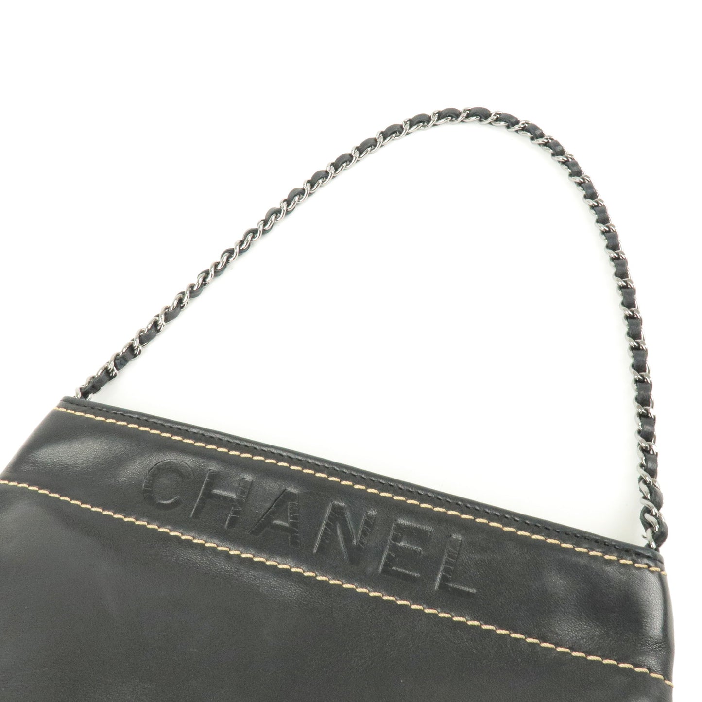 CHANEL Leather Chain Accessory Pouch Black Silver Hardware