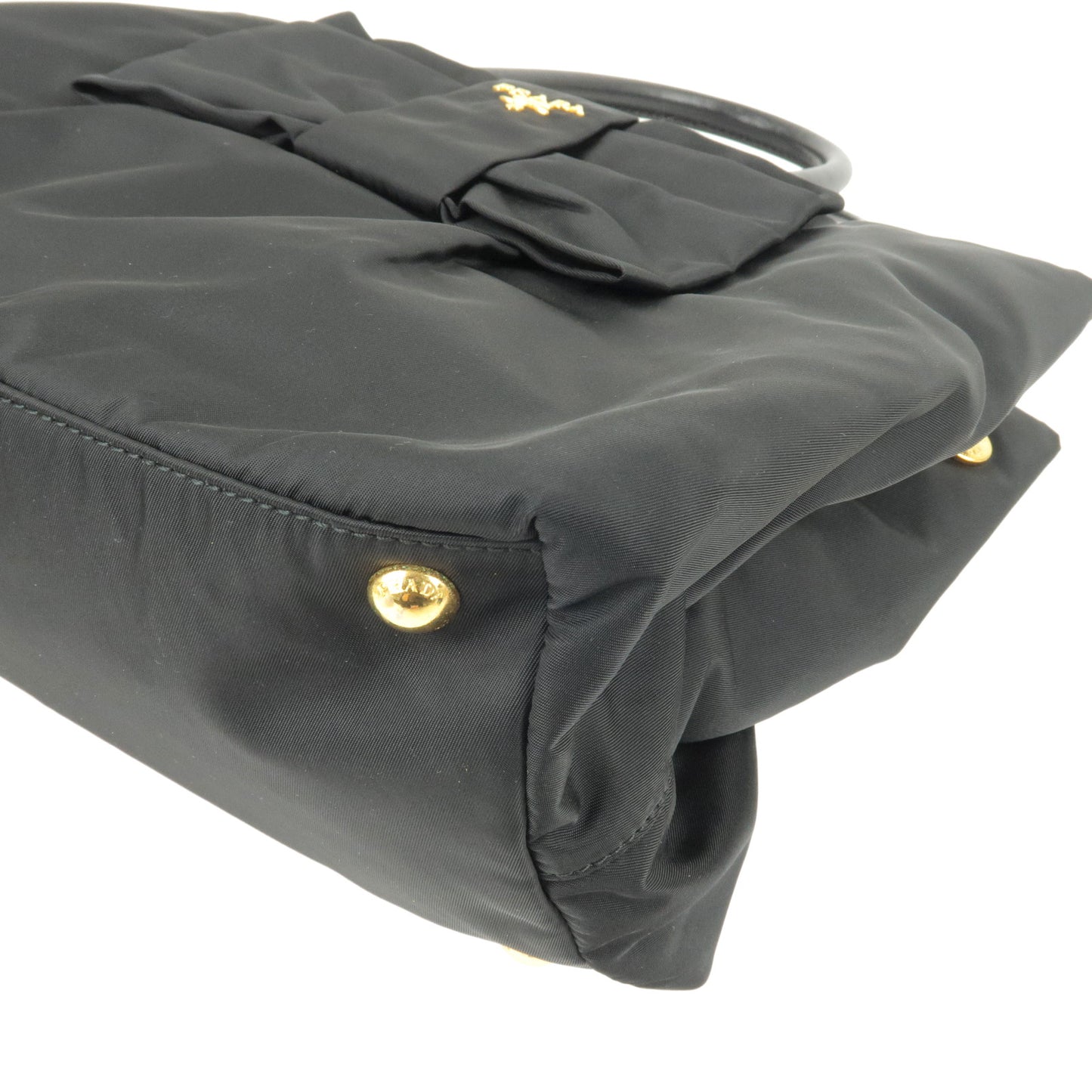 PRADA Logo Nylon Leather Ribbon Tote Bag Black NERO BN1601