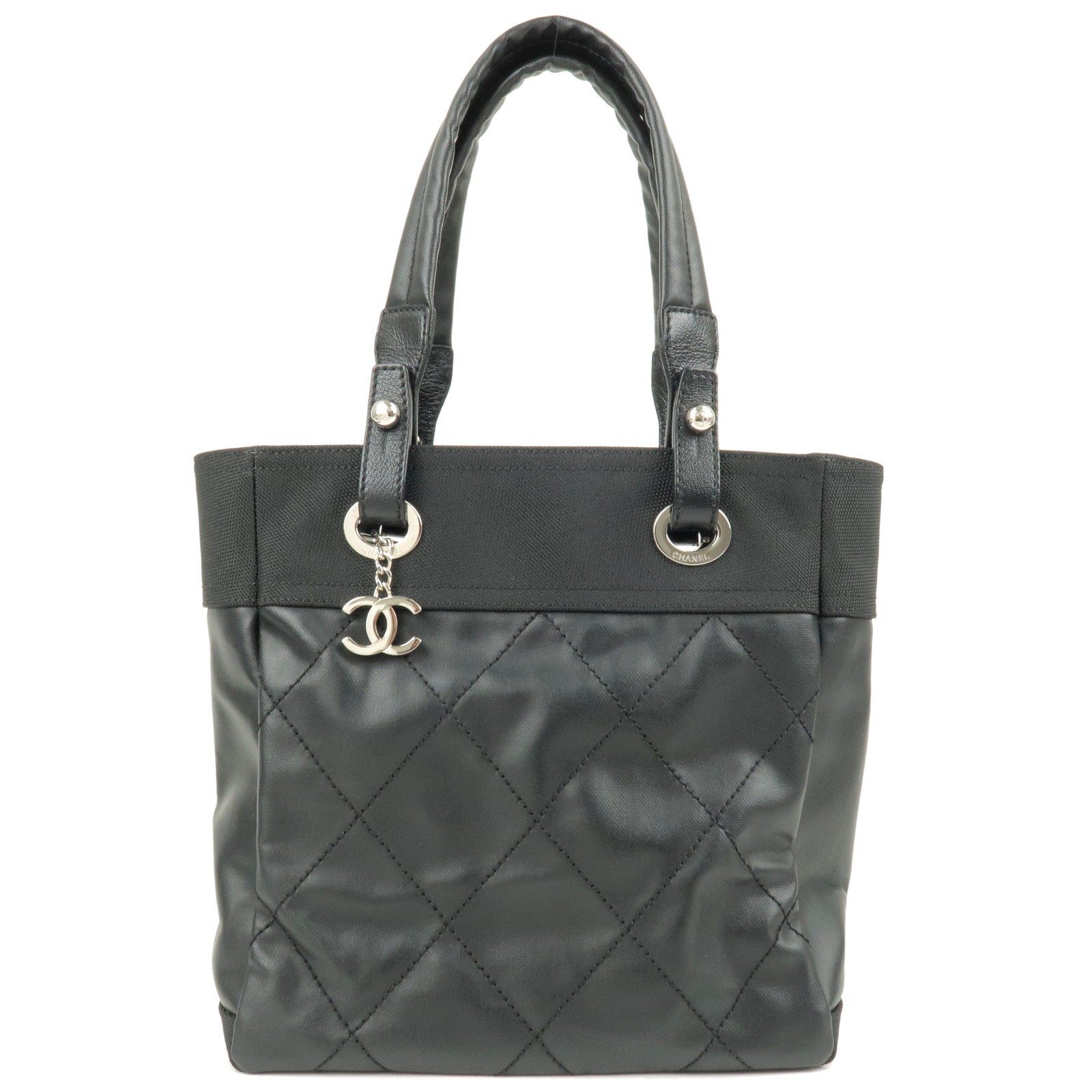 Chanel Silver Quilted Coated Canvas Paris-Biarritz Petite Shopping Tote Bag  - Yoogi's Closet