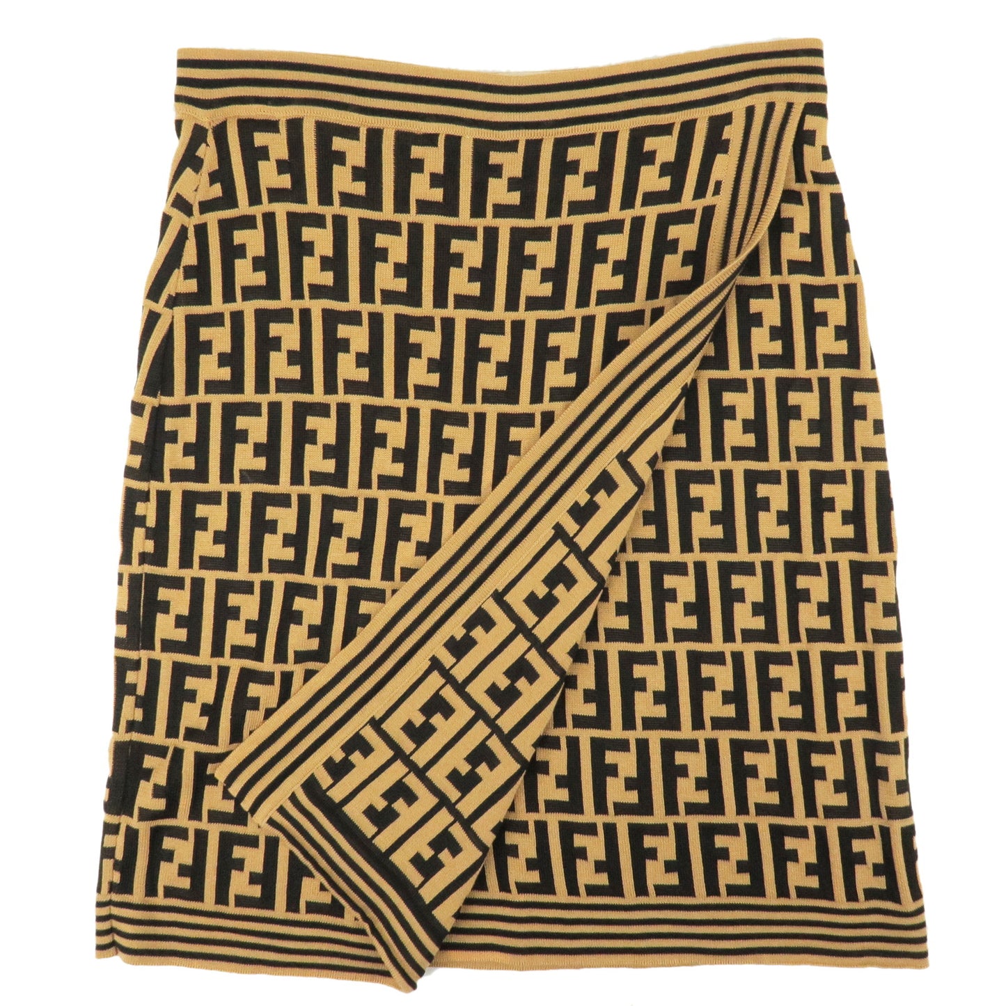 FENDI-Zucca-Wrap-Skirt-Knit-55%-Cotton-Beige-Black-Size-44