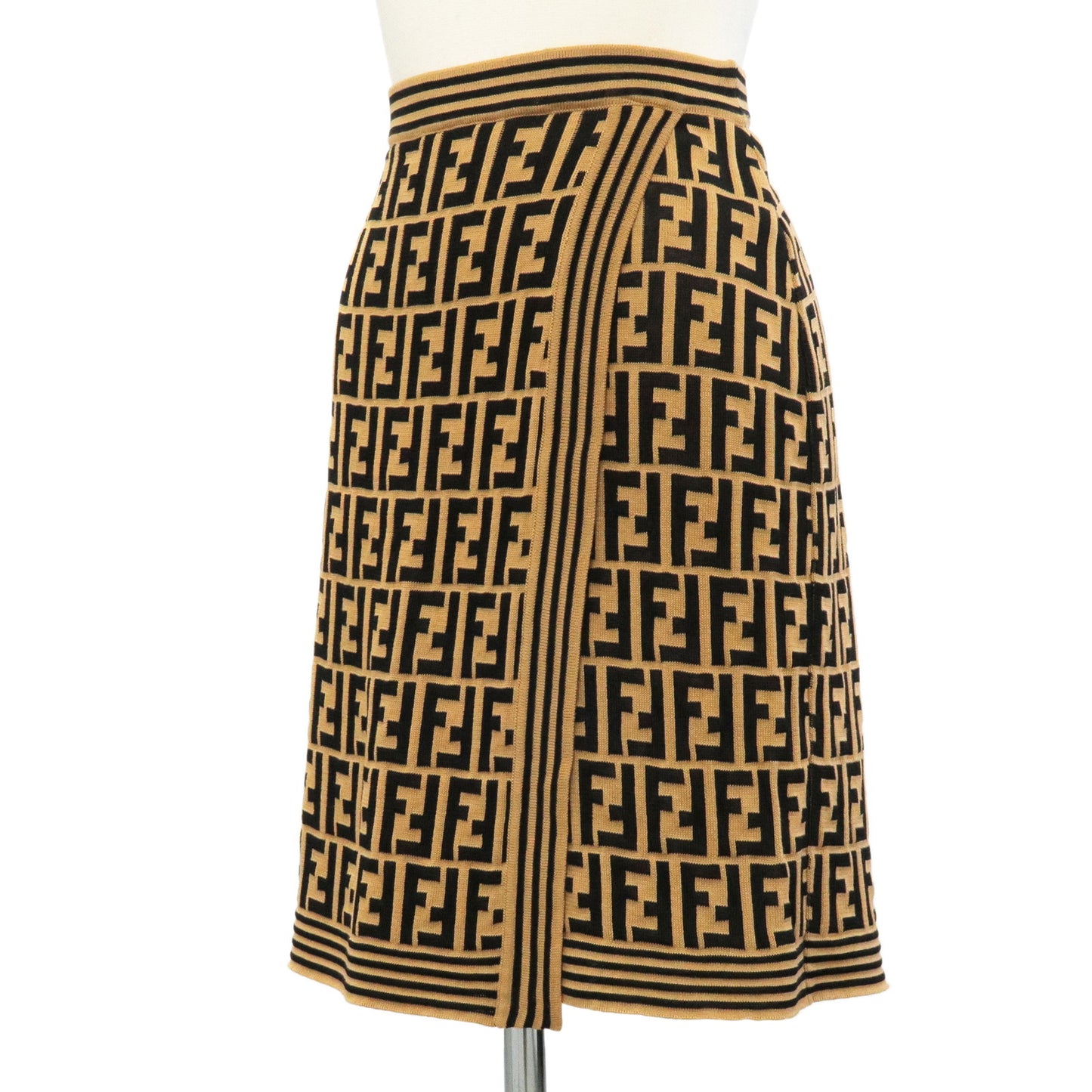 FENDI Zucca Wrap Skirt Knit 55% Cotton Beige Black Size 44